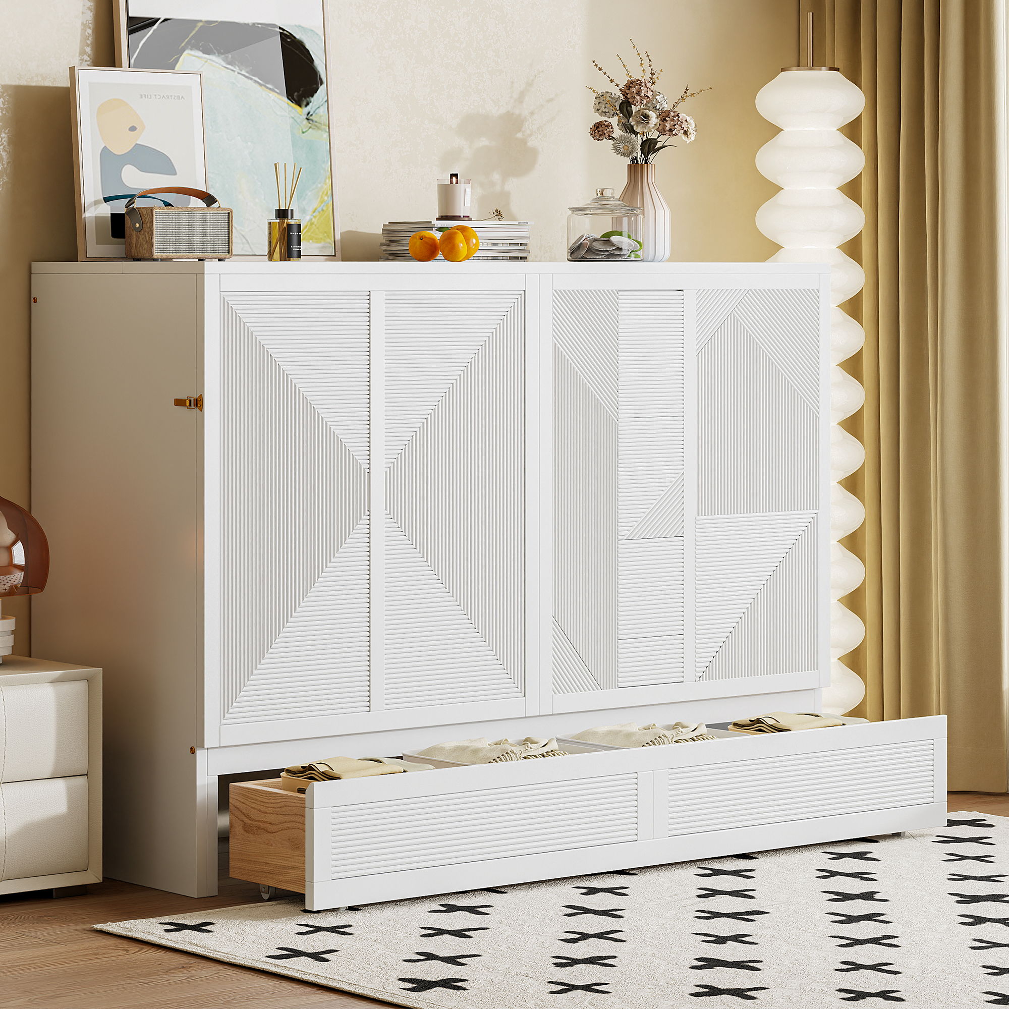 Murphy Bed With Large Drawer, USB Ports And Outlets