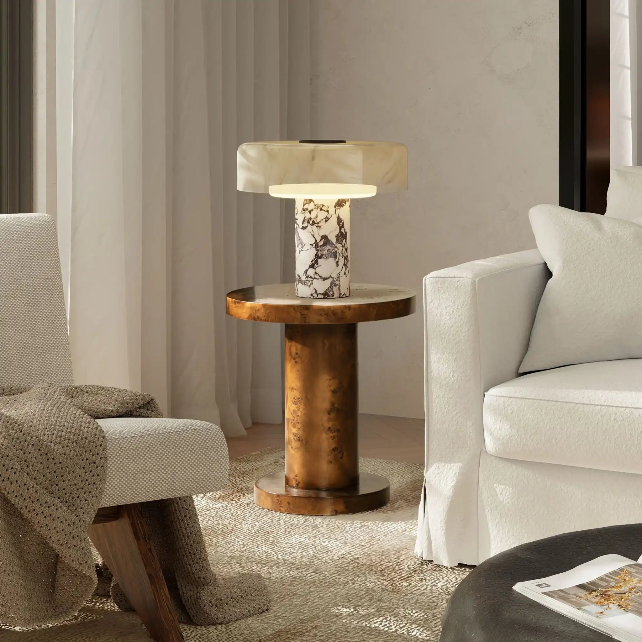 Bolin - Round Pillar Burl Accent Side Table - Walnut Brown