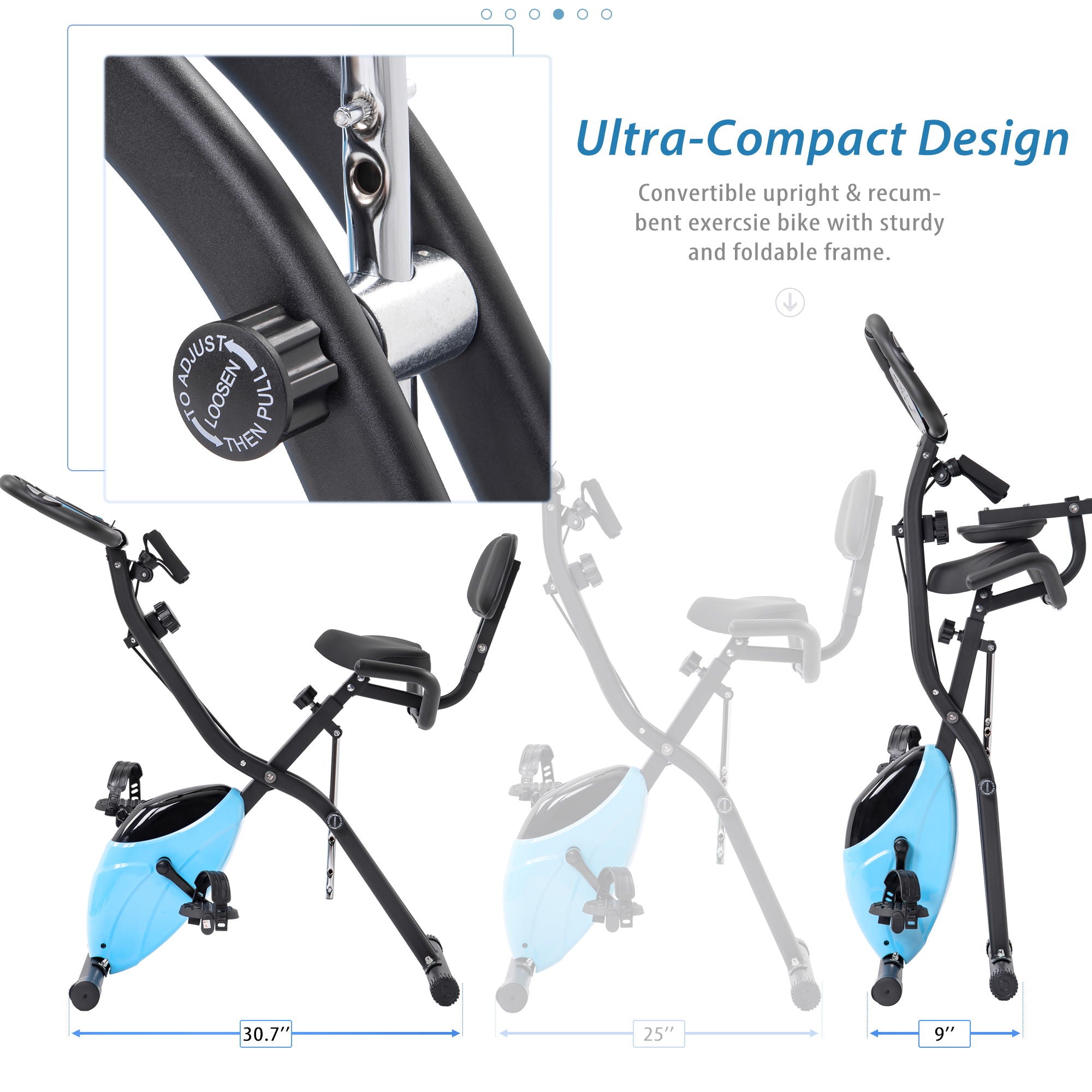 Exercise Bike Folding Stationary Bikes For Home With 16 Level Magnetic Resistance