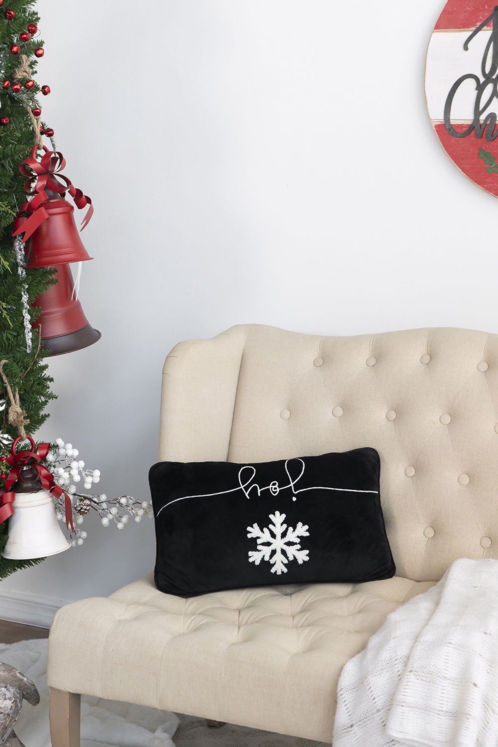 Velvet Pillow With Embroidered Joy And Frosty Snowflake, For Christmas Halloween Holiday Decor (Set of 2)