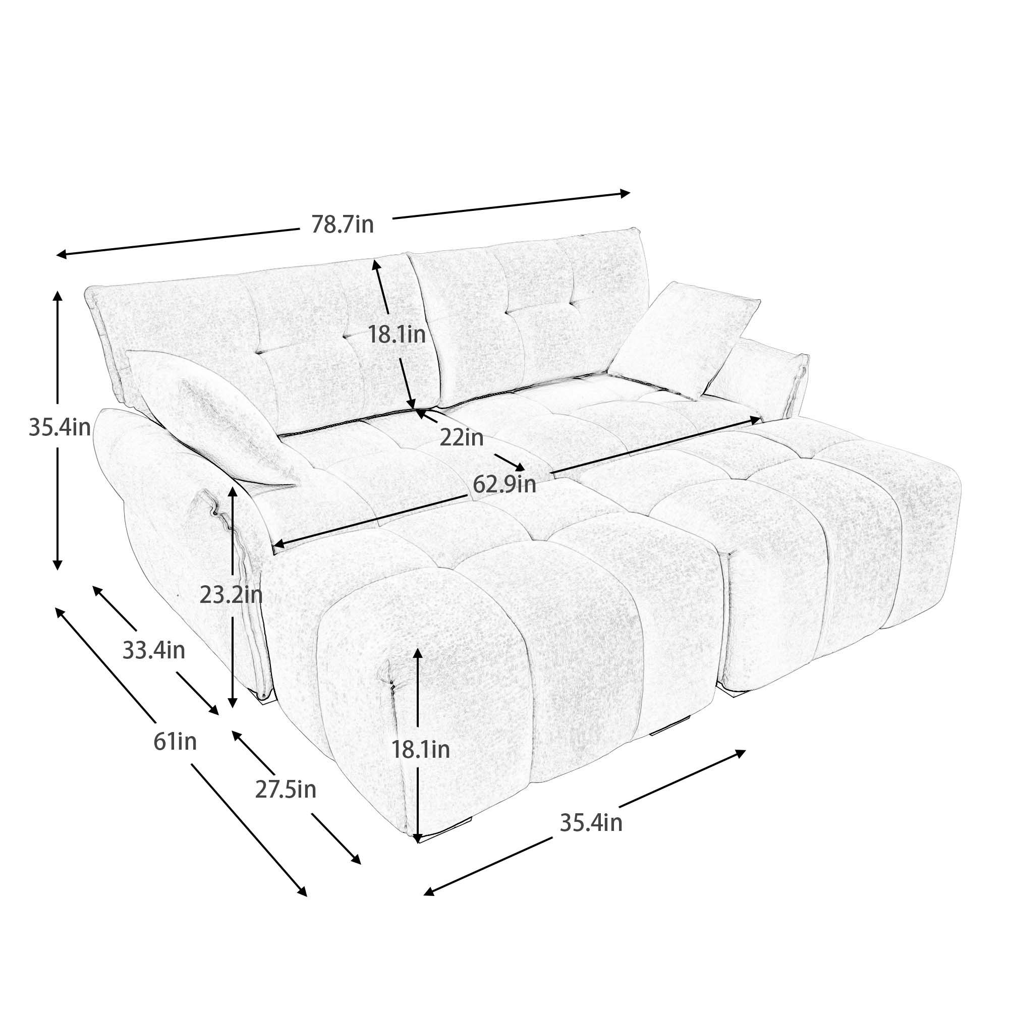 Sofa Set With Ottoman And Pillows, Textured, High Resilience Cushions