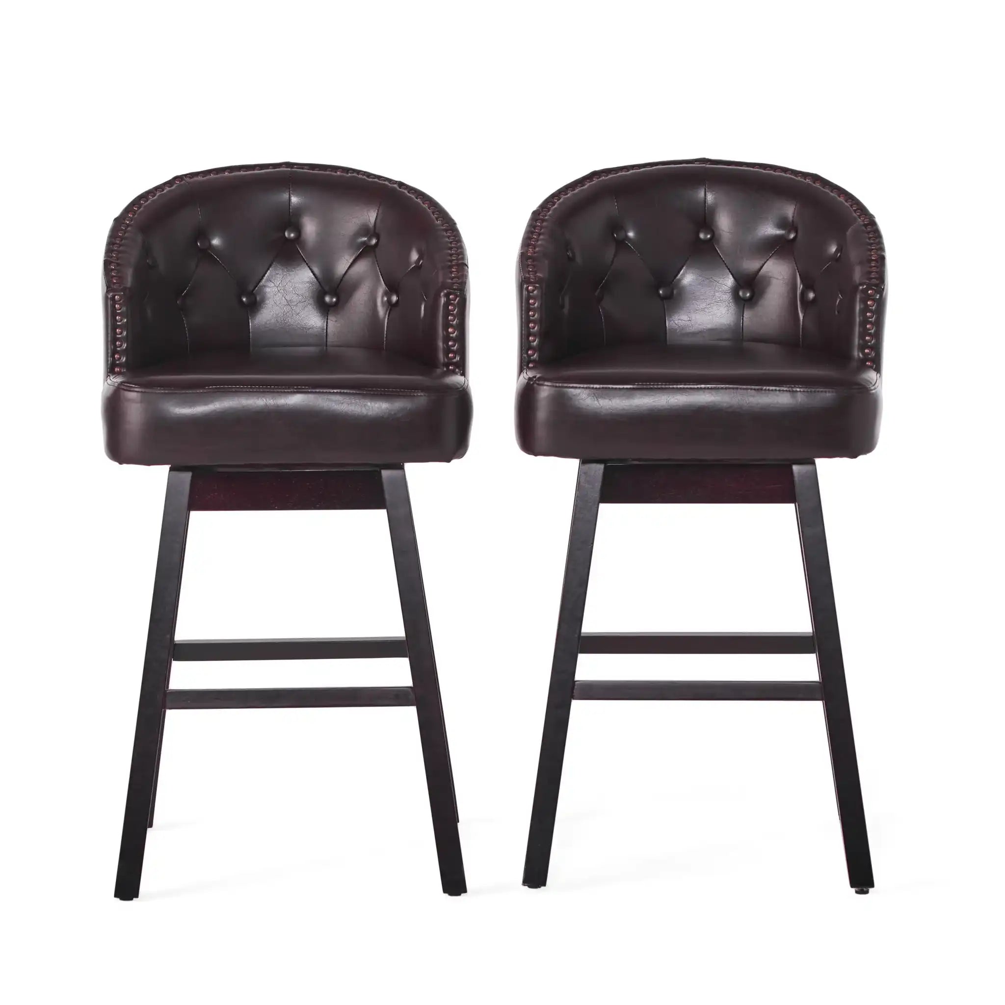Mellifluous - 360 Degree Swivel Bar Stool With Stunning Nailhead Trim, (Set of 2)