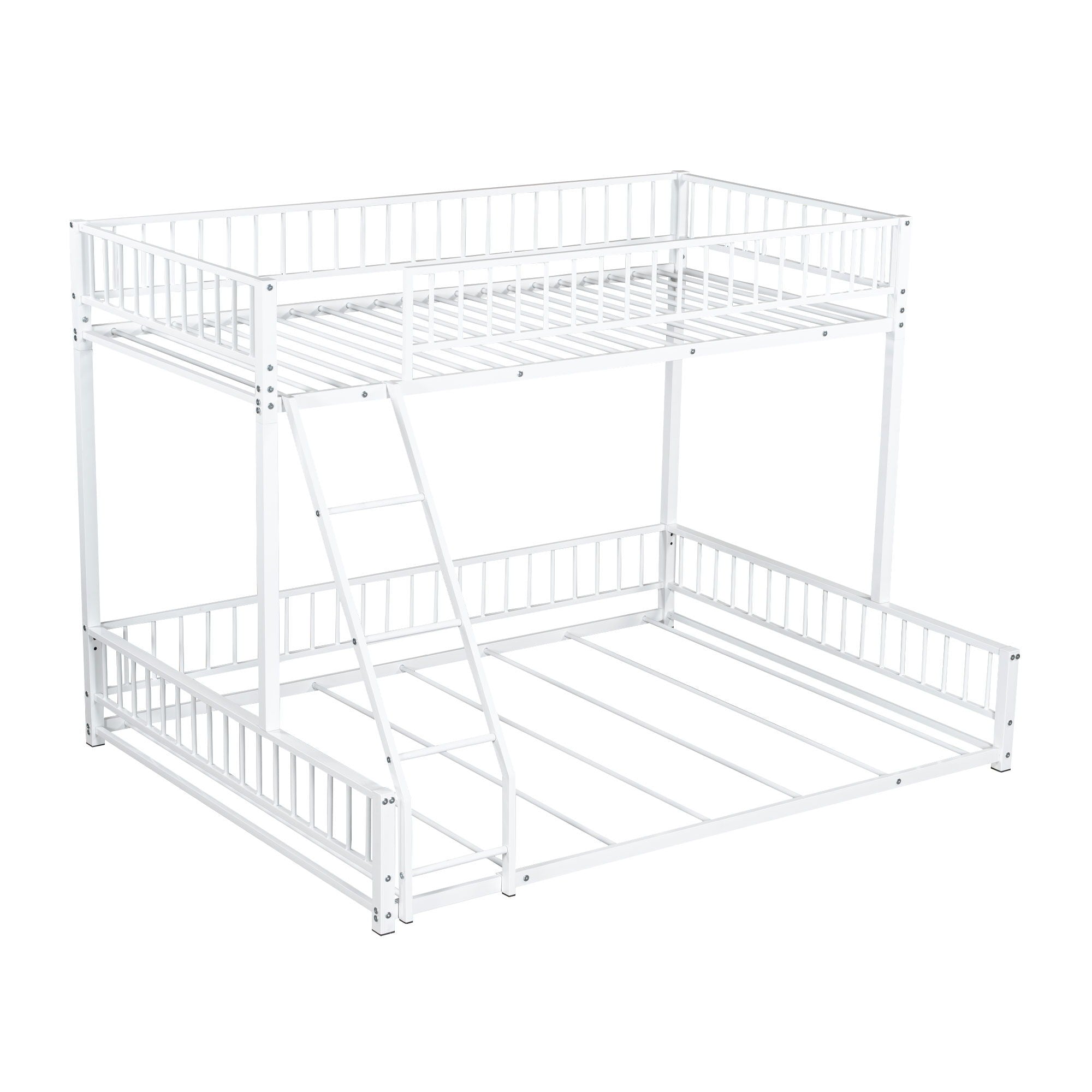 Bunk Bed Frame With Ladder And Safety Guardrails