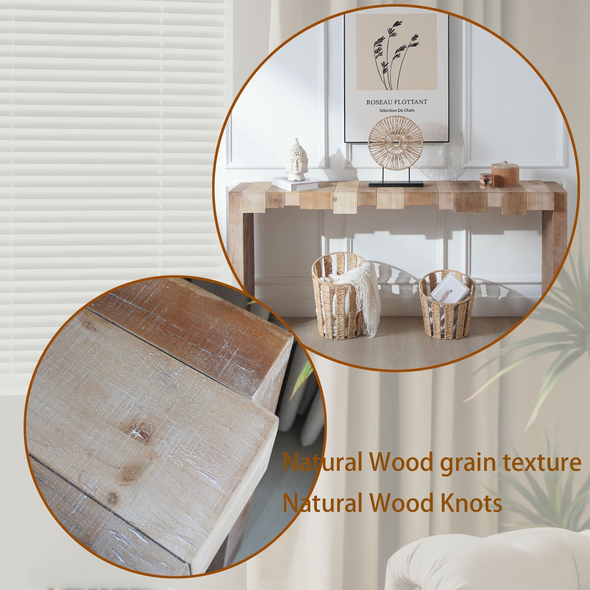 Modern Rustic Console Table - 71' Entryway Table with Sculpted Block Design - Narrow Sofa Table for Hallway, Living Room, or Foyer