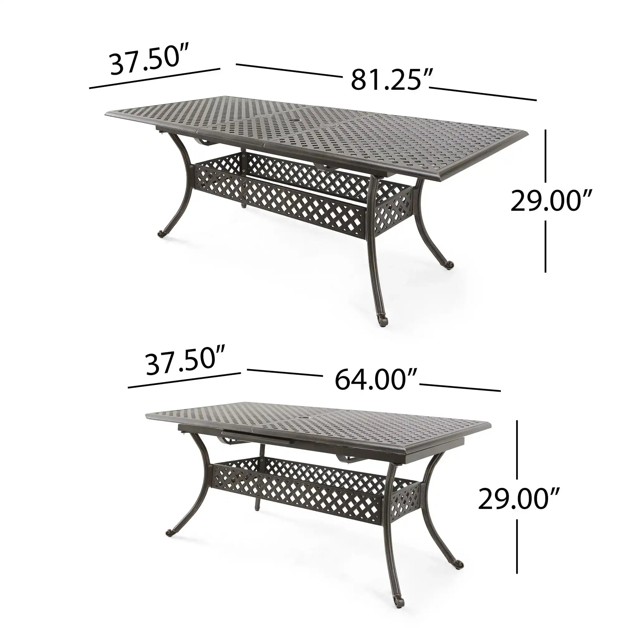 Outdoor Expandable Dining Table With Umbrella Holder, Lattice Pattern And Curved Legs - Black