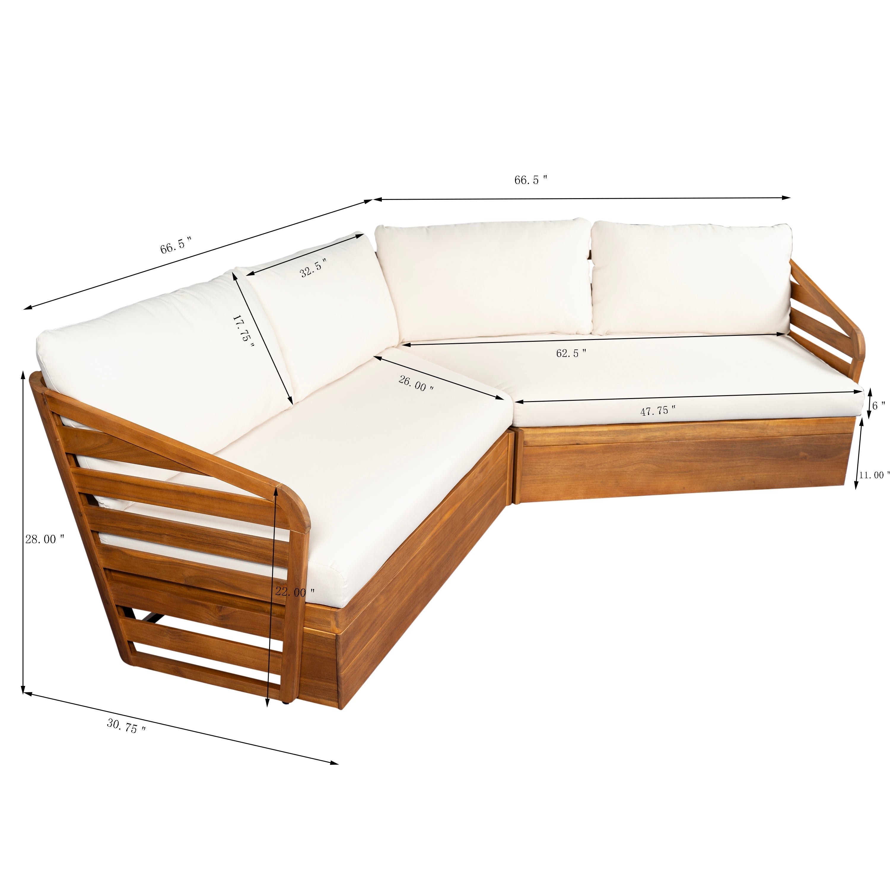 Royal Acacia Patio V Sofa Sectional Set, Beige