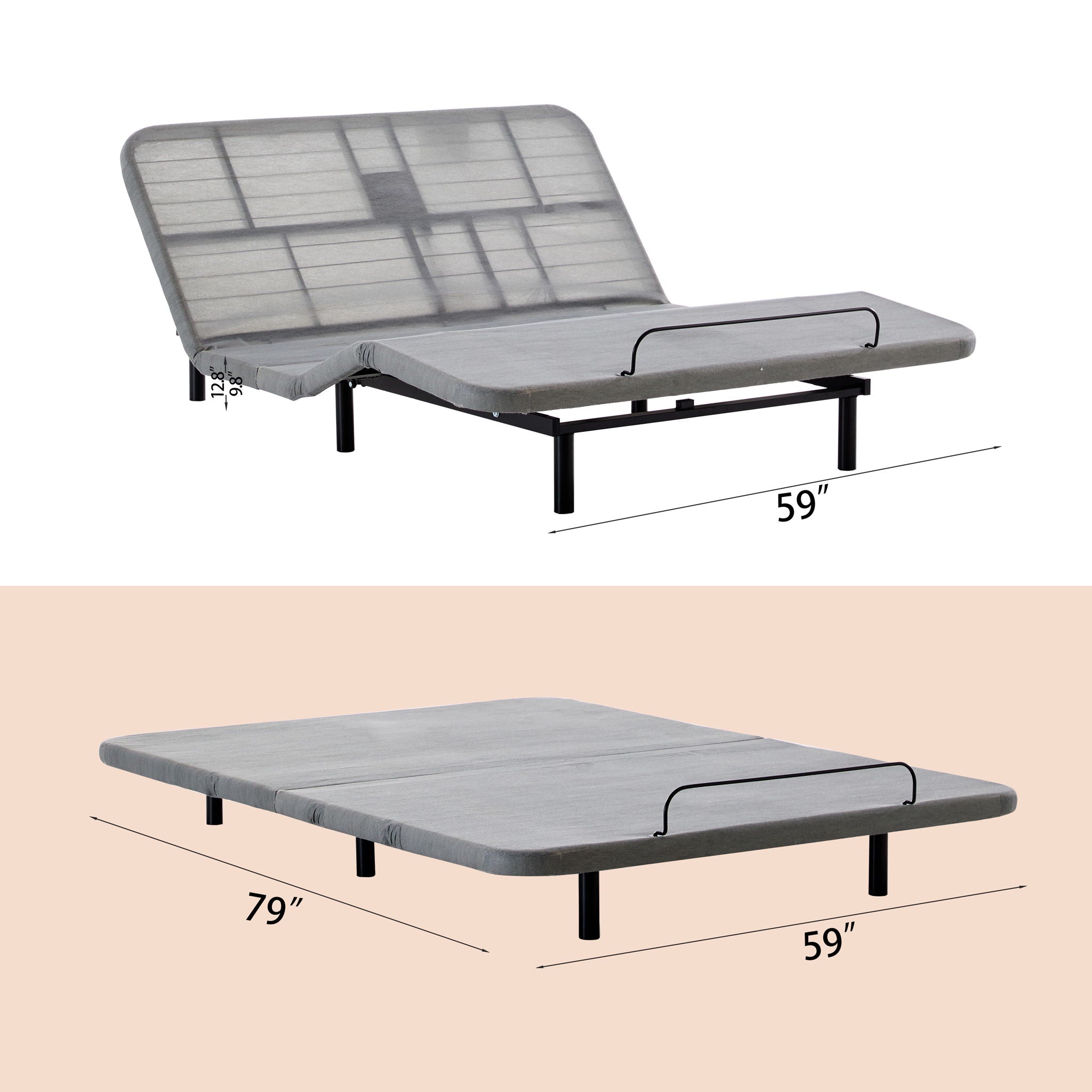 Caron - Queen Size Upholstered Wingback Bed With Adjustable Base Bundle Set - Ivory