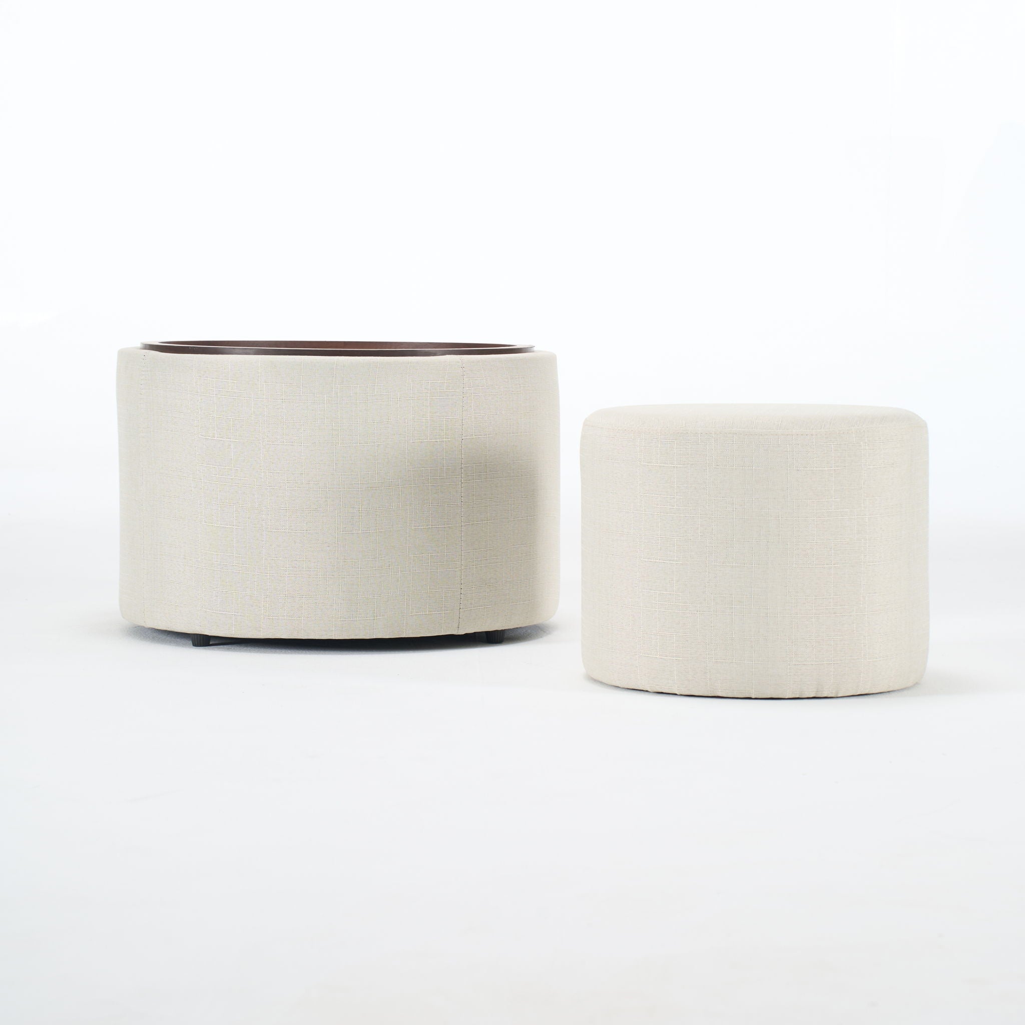 Nesting Ottomans, Round Coffee Table & Bench With Tray (Set of 2)