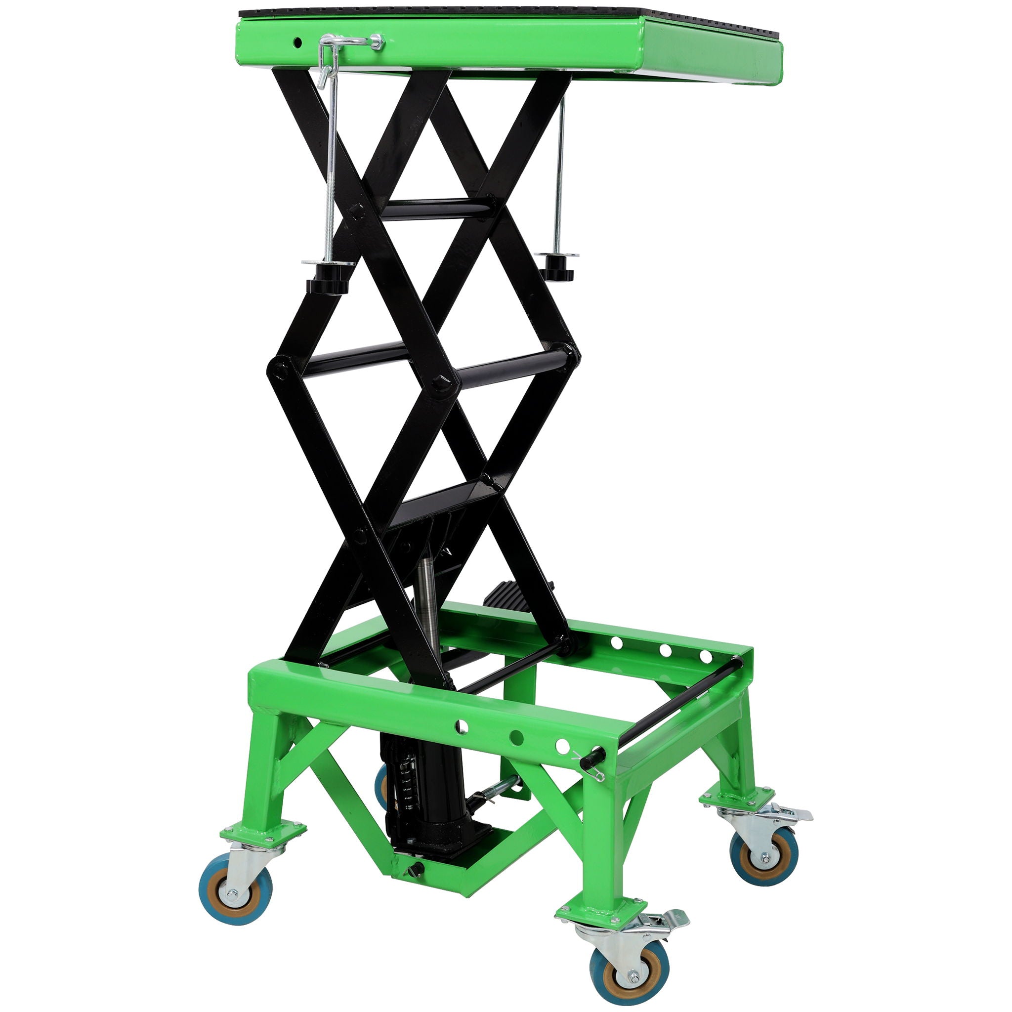 Hydraulic Motorcycle Scissor Jack Lift With Foot Step And Wheels For Dirt Bikes - Black / Green