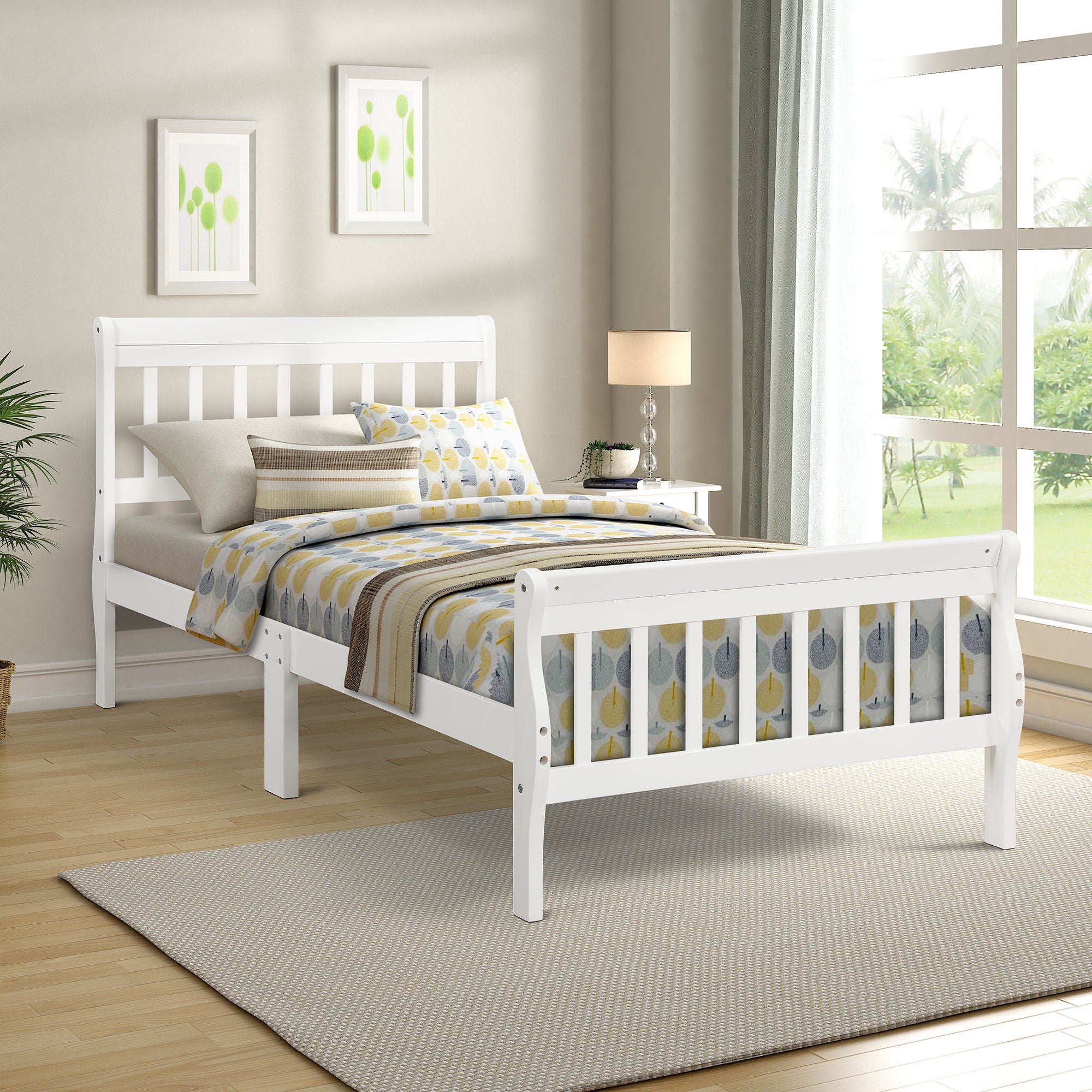 Platform Bed, Mattress Foundation Sleigh Bed With Headboard, Footboard, Slat Support
