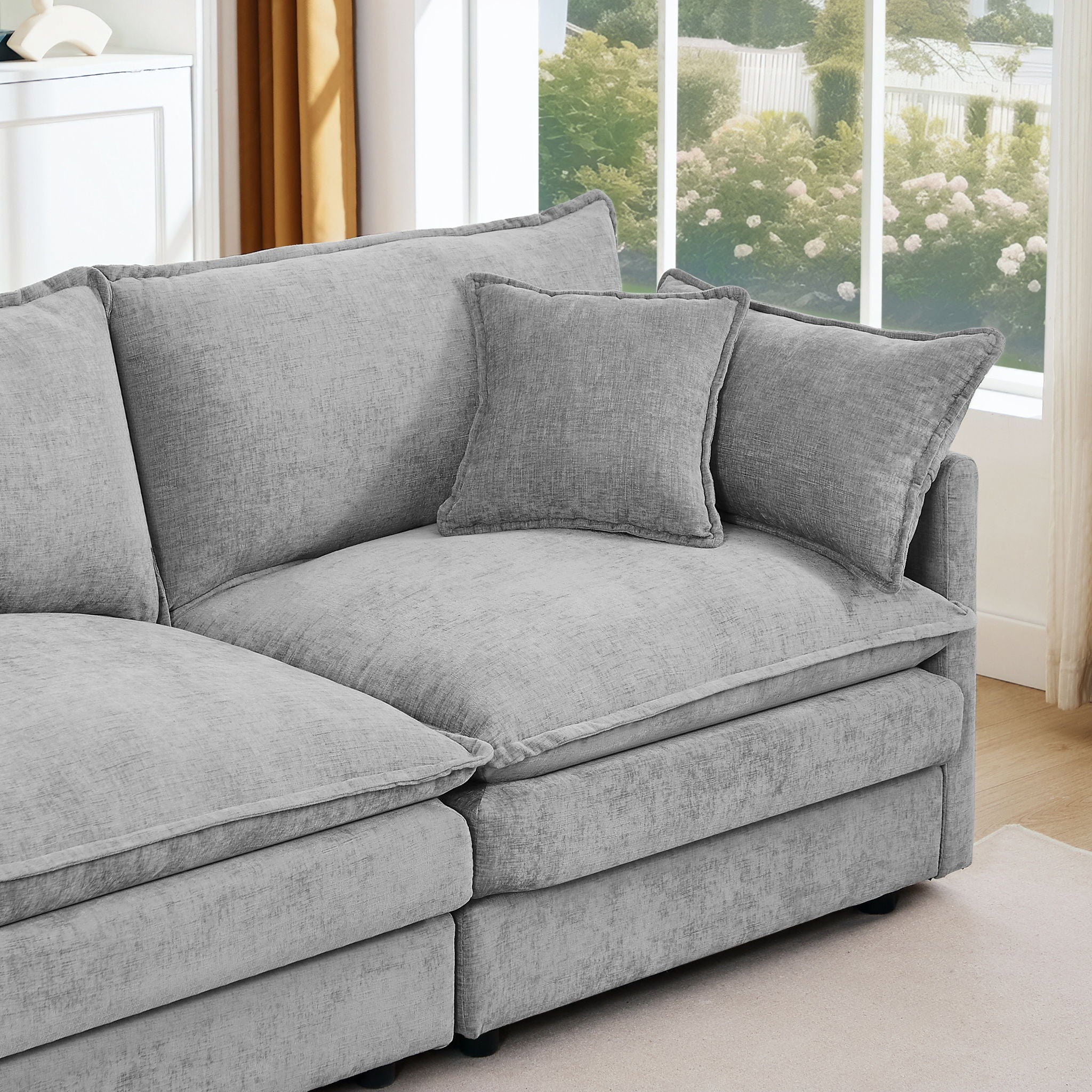Modular Sectional Sofa L-Shaped Couch Set With Movable Ottoman - Gray