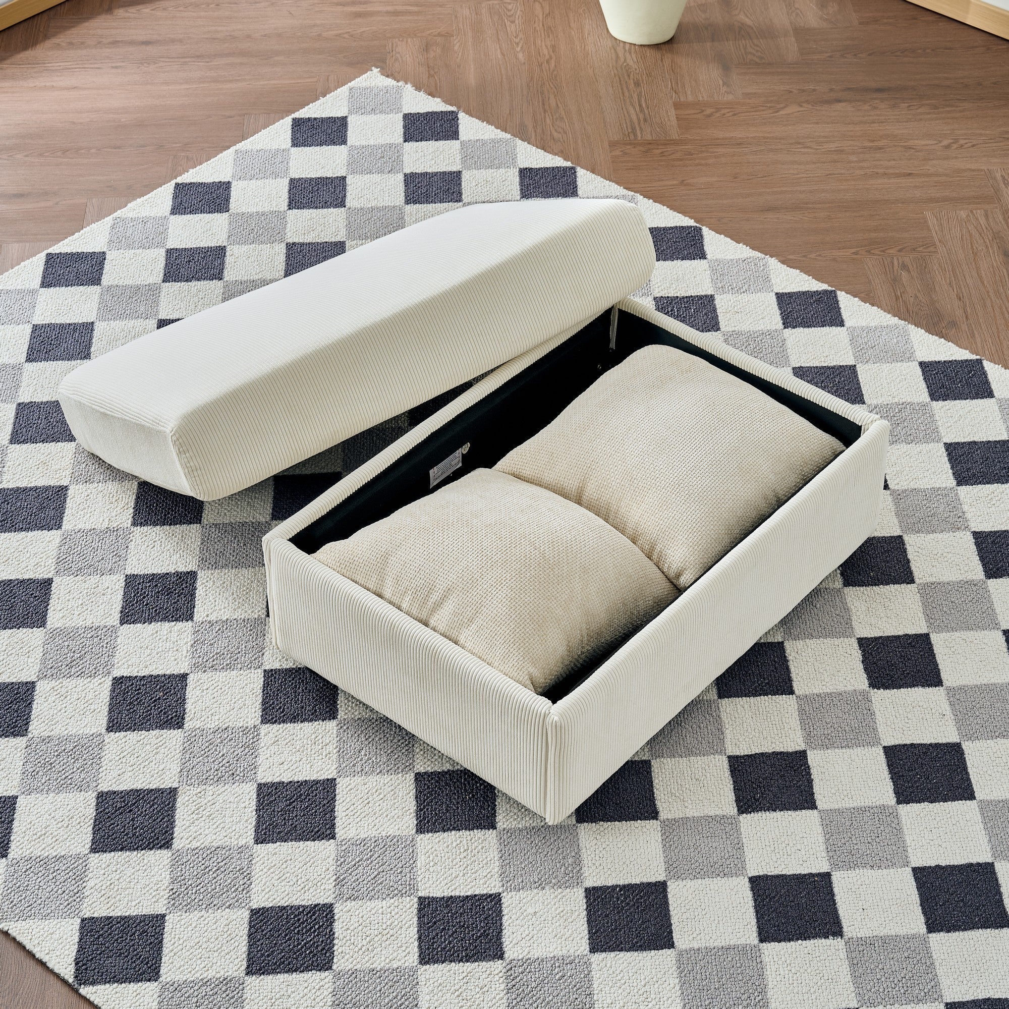 Oversized Chaise Lounge Chair with Ottoman and Storage in Beige