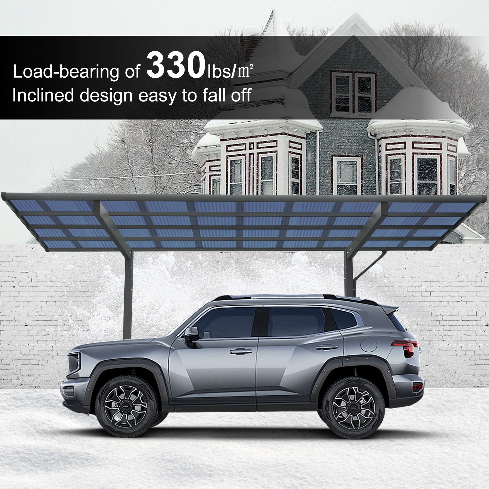 Outdoor Carport, Single Carport Aluminum Metal Frame And Polycarbonate Panels Car Port For Outdoor Driveway Car, Truck - Charcoal - Best Buy Furniture