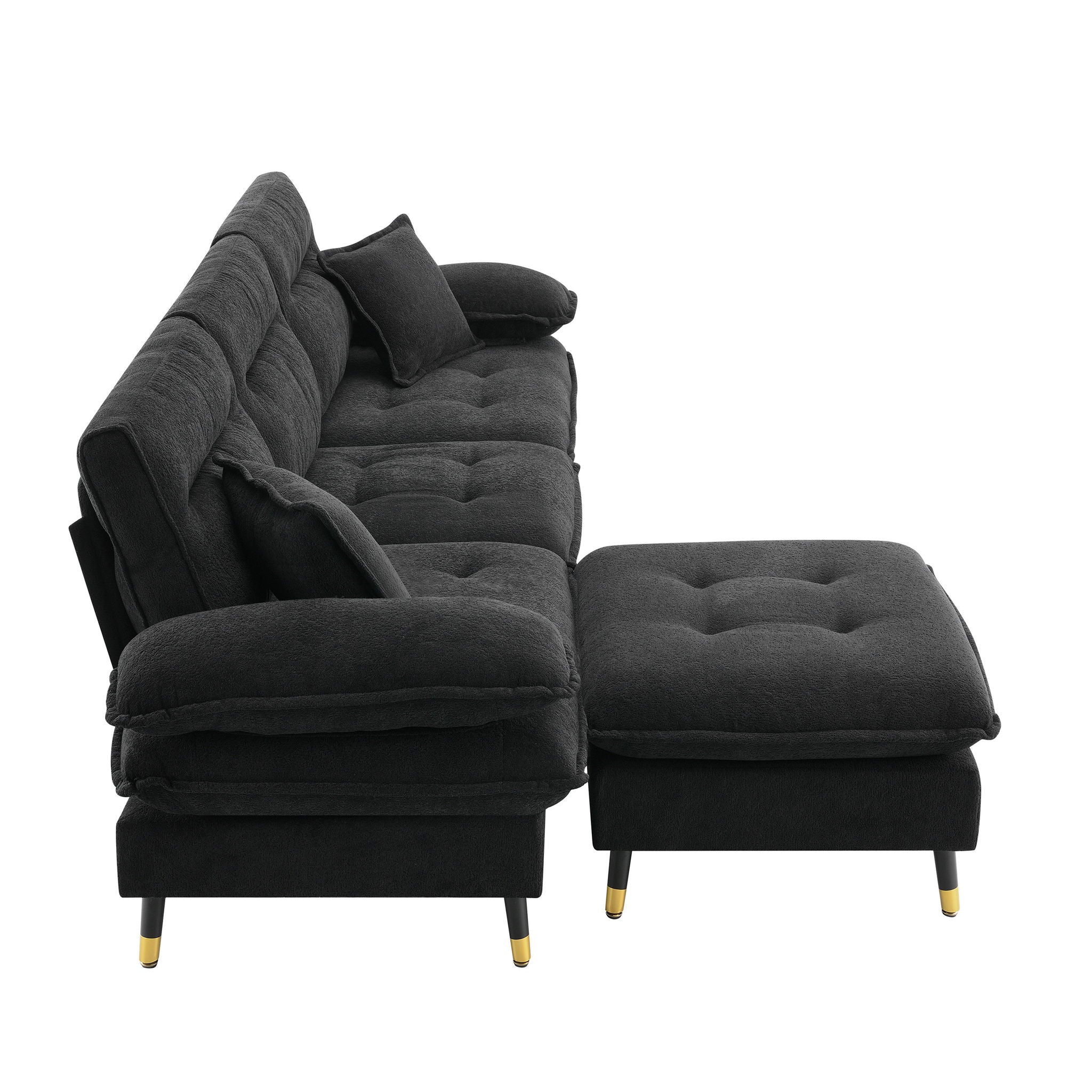 L Shaped Convertible Sectional Sofa 4 Seat Tufted Couch Set With Two Tone Adjust Legs Cloud Movable Ottoman