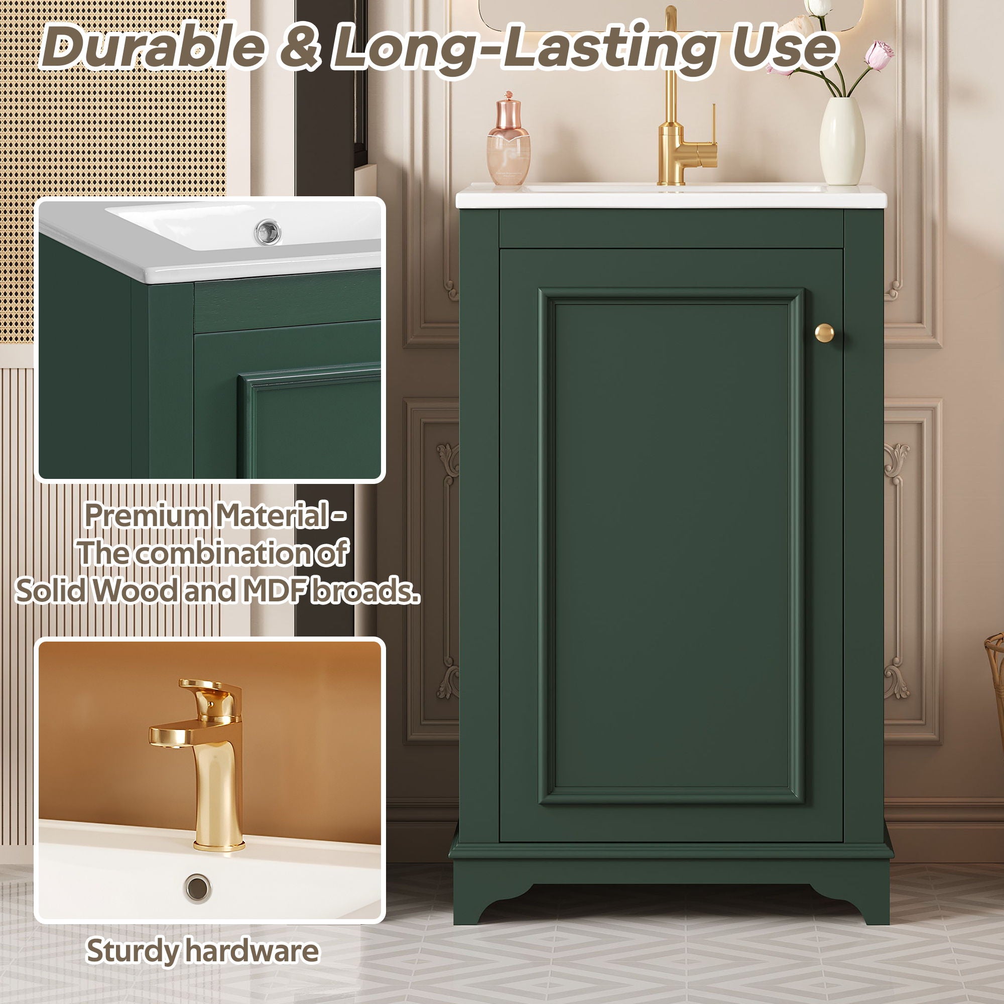Bathroom Vanity With Sink, Freestanding Single Cabinet Set, Soft Close Door, Adjustable Shelf