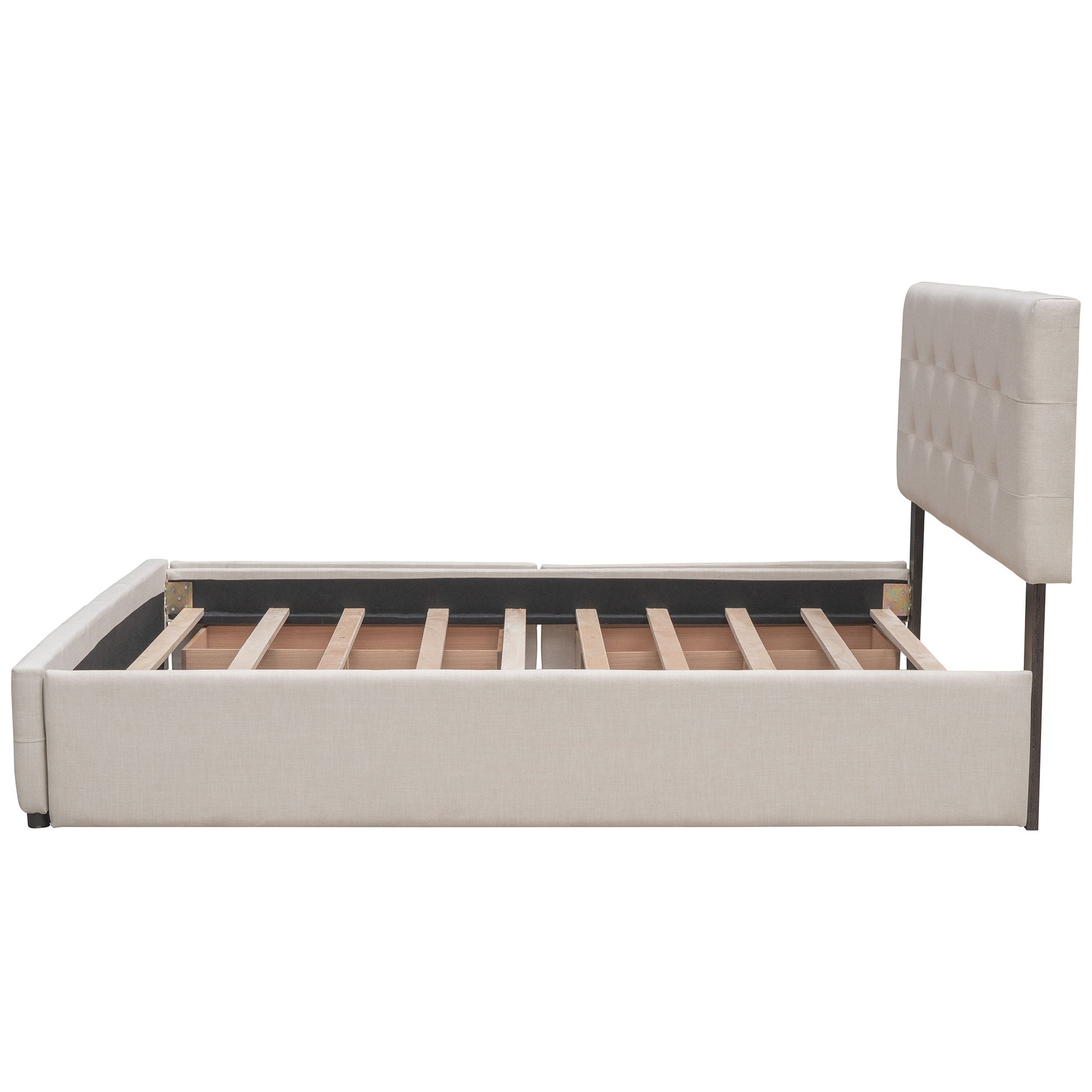 Upholstered Platform Bed With Classic Headboard And Drawers, No Box Spring Needed