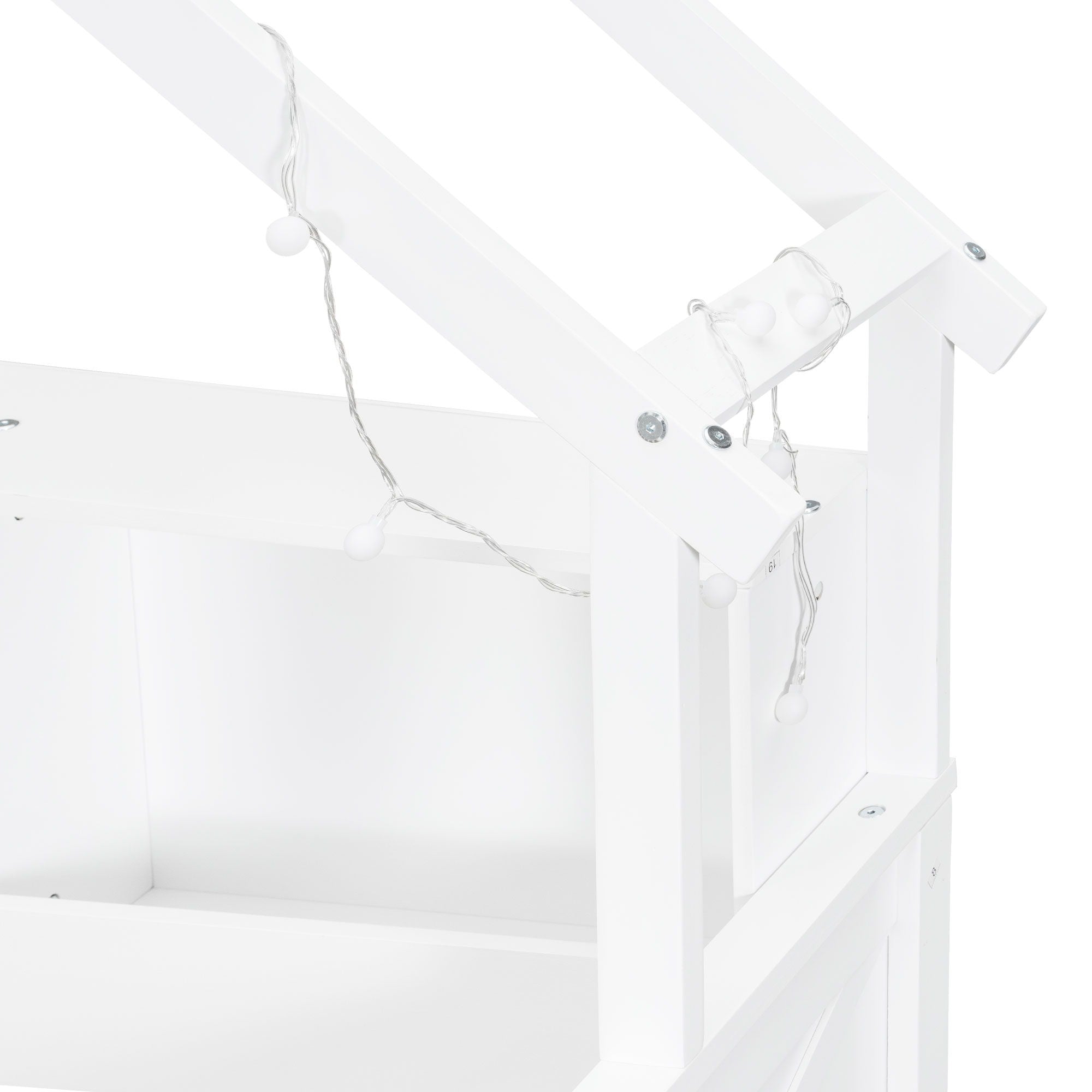 House Style Platform Bed With LED Lights, Storage Shelves, Drawers, And Guardrail