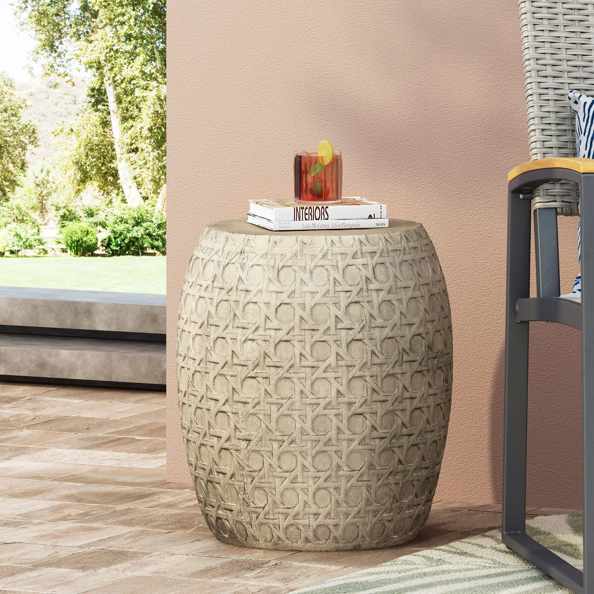 Outdoor Lightweight Concrete Side Table - Antique Yellow