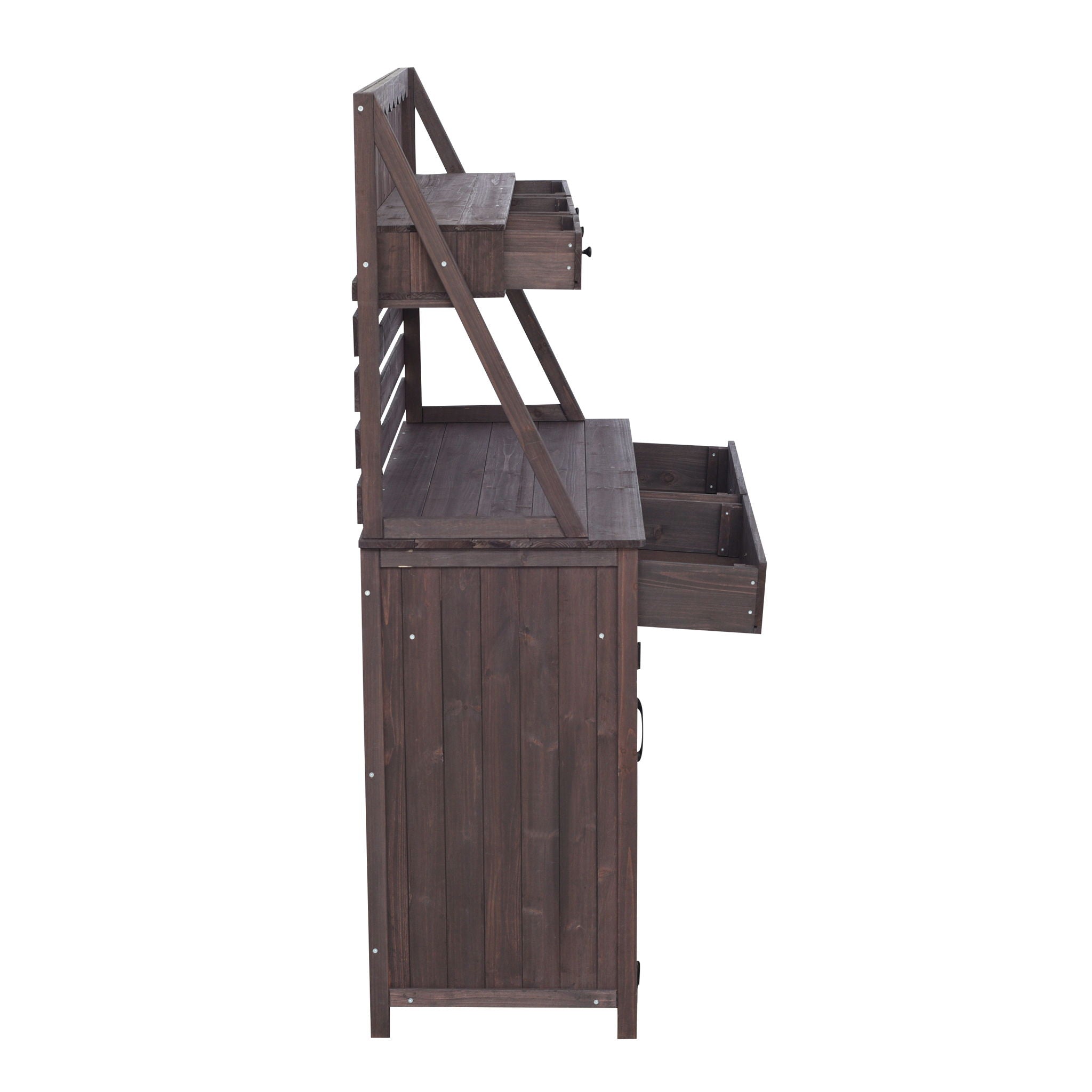 Potting Bench With 5 Drawer Storage And Slatted Back Panel, Garden Workstation - Brown