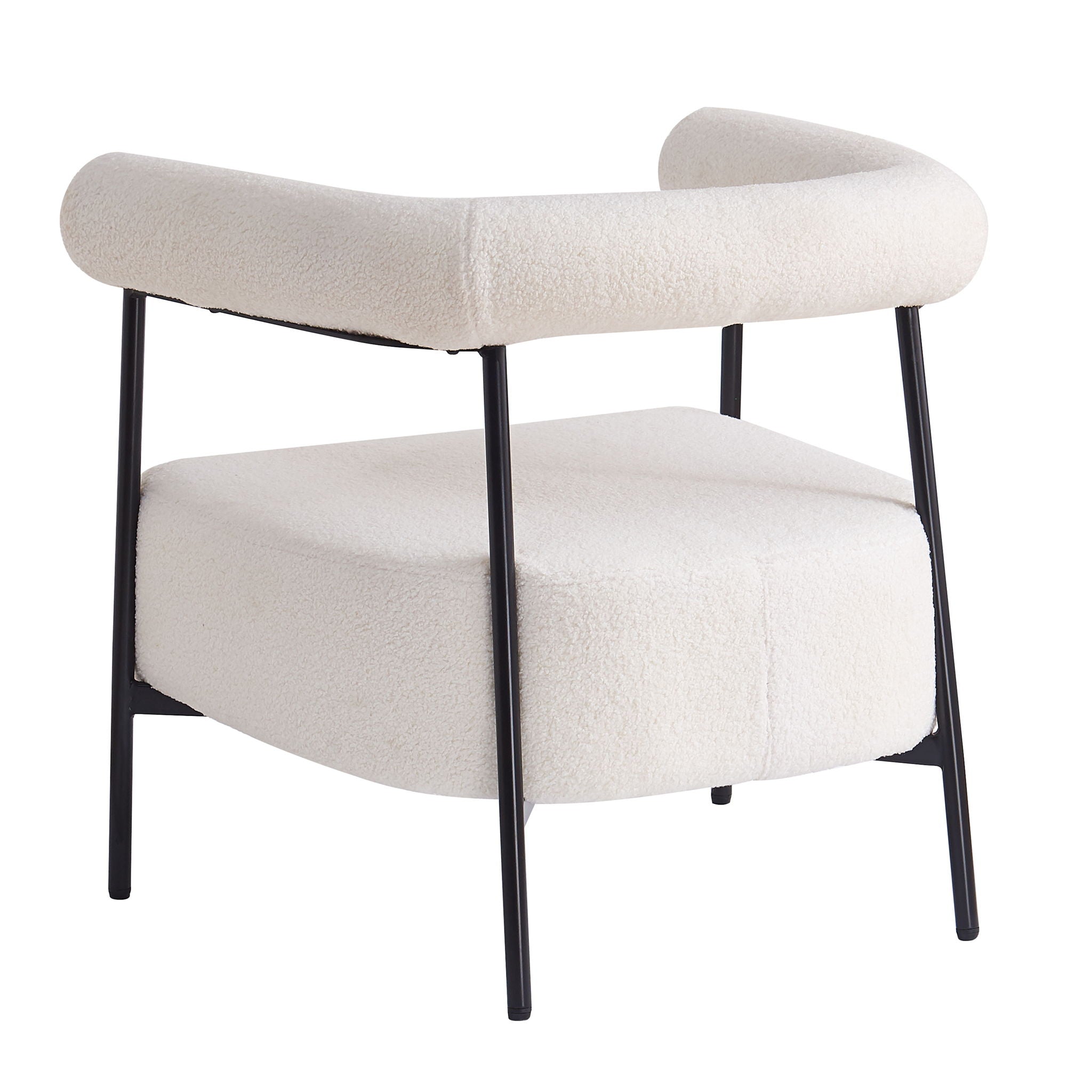 Modern Boucle Fabric Upholstered Accent Chair, Curved Armchair With Metal Frame - White