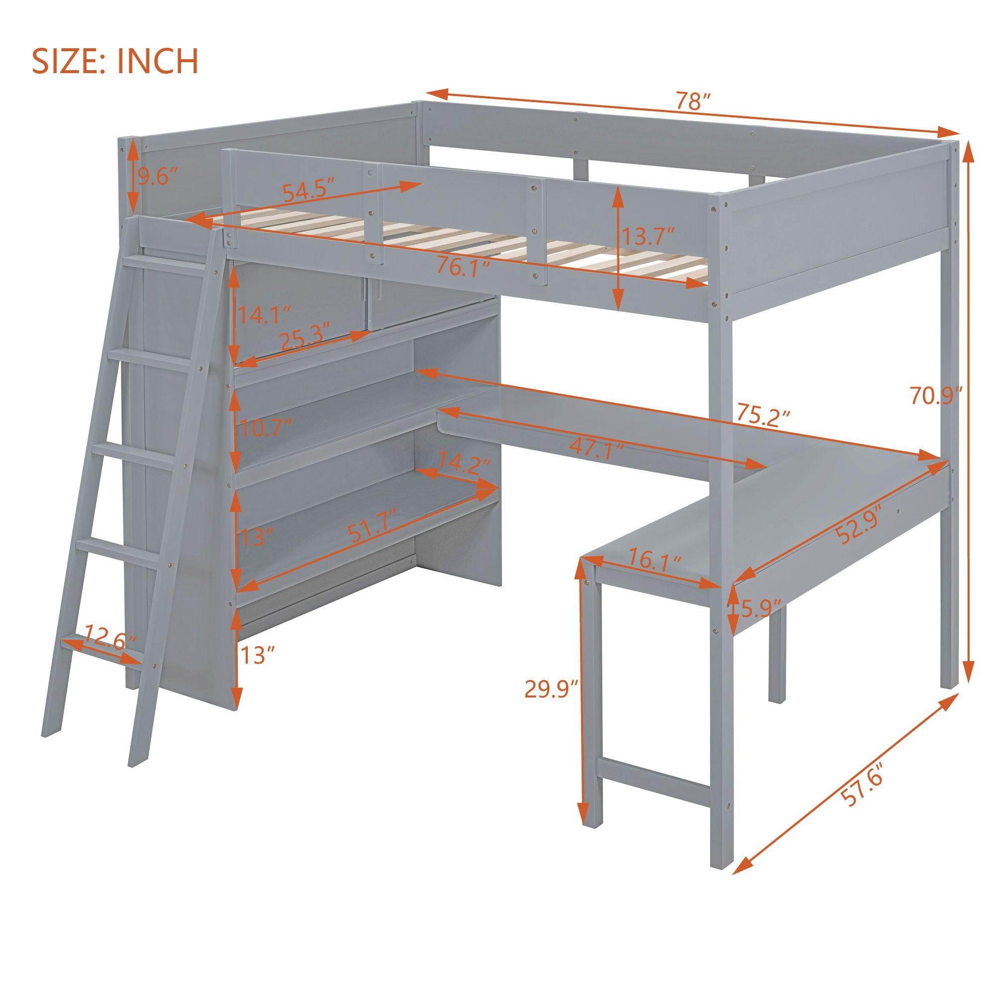 Modern Loft Bed With Desk And Shelves