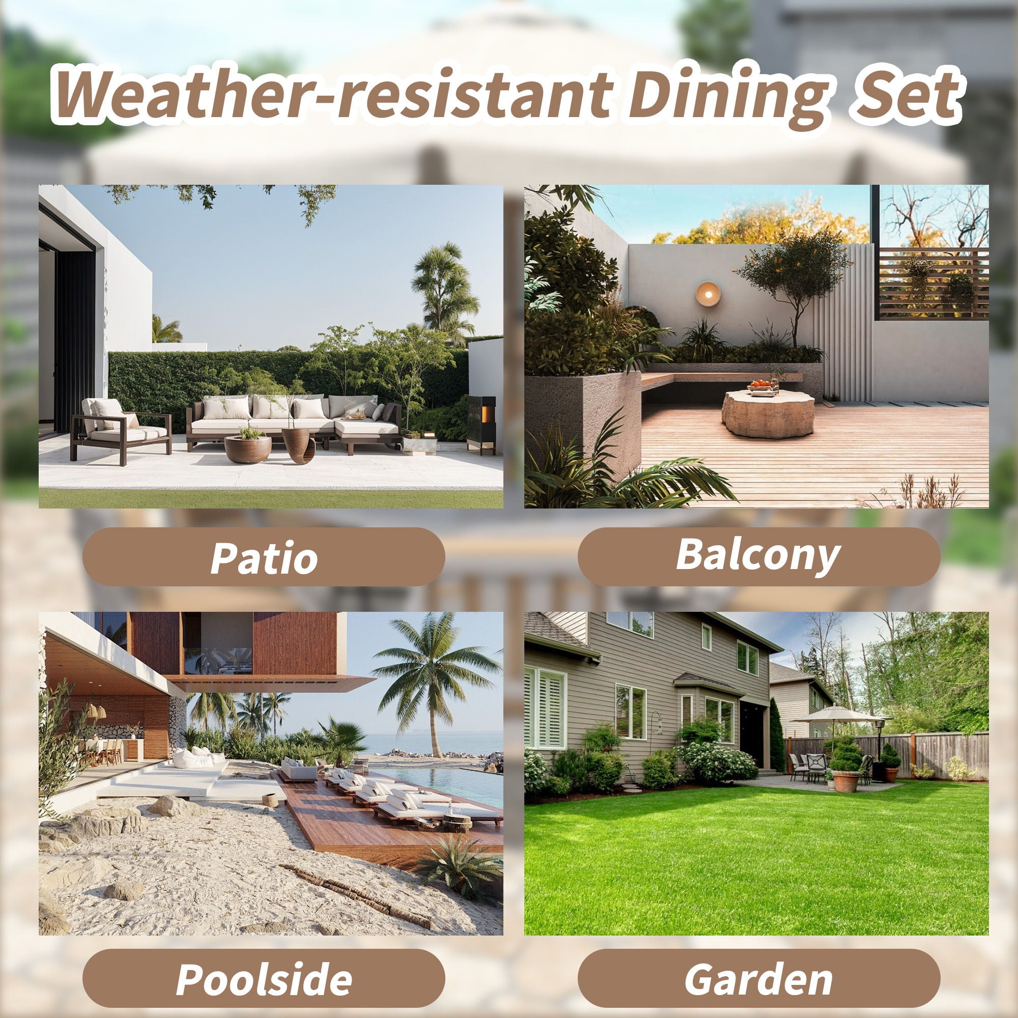 4 Person Outdoor Dining Set With Umbrella Hole And Removable Cushions For Patio - Gray