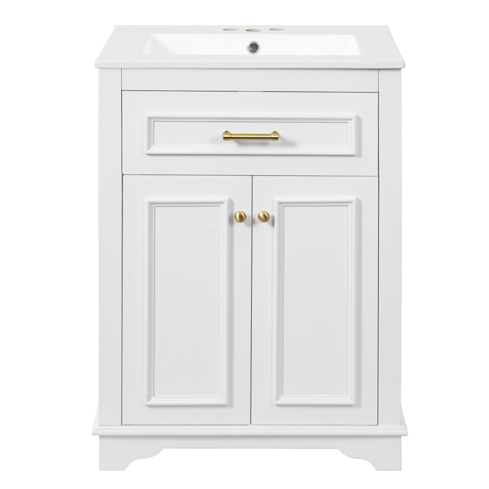 Bathroom Vanity With Integrated Sink, 2 Door Cabinet With Tip Out Drawer, Rectangular Design