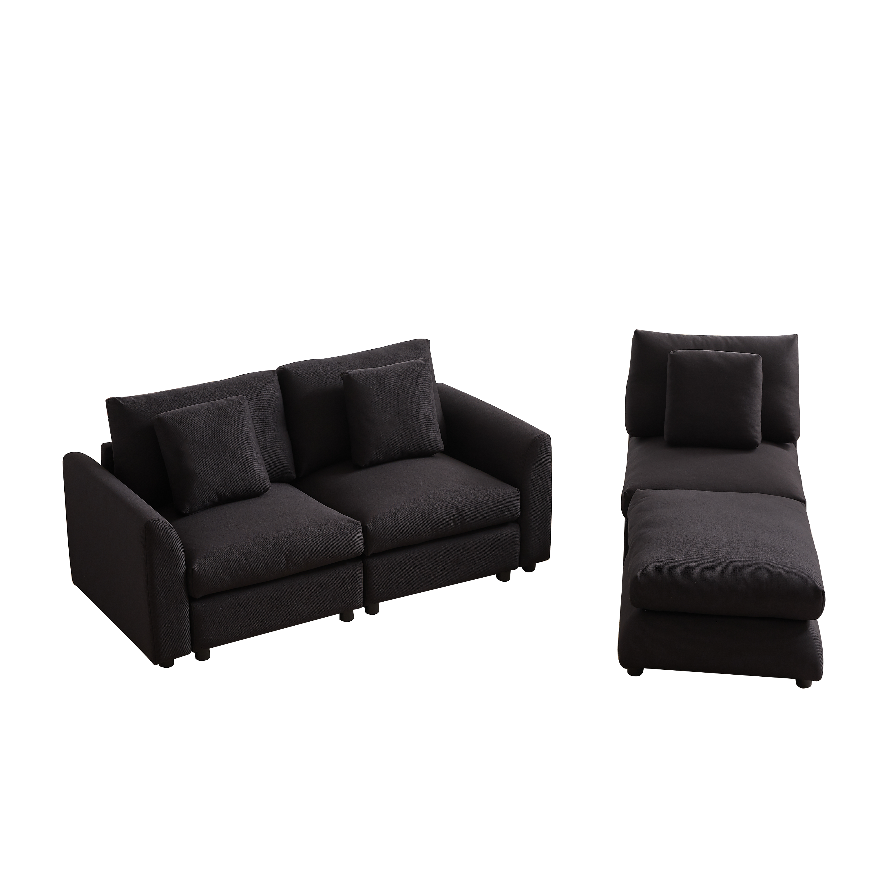 102.2 Inch Combination Sofa Modular Sofa with Ottoman Black