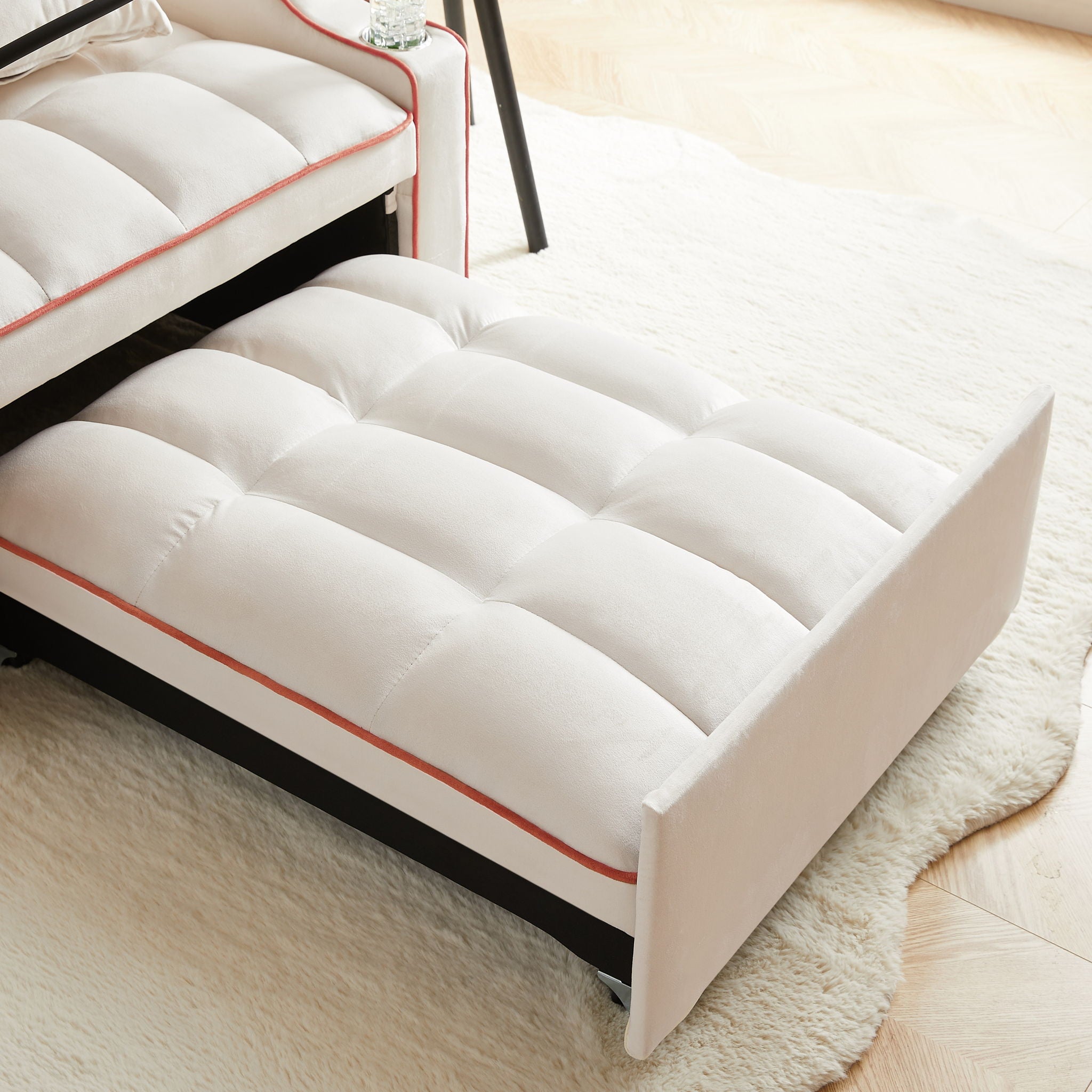 Convertible Velvet 3 In 1 Sofa Bed With Adjustable Sleeper Chair And Multi Pockets