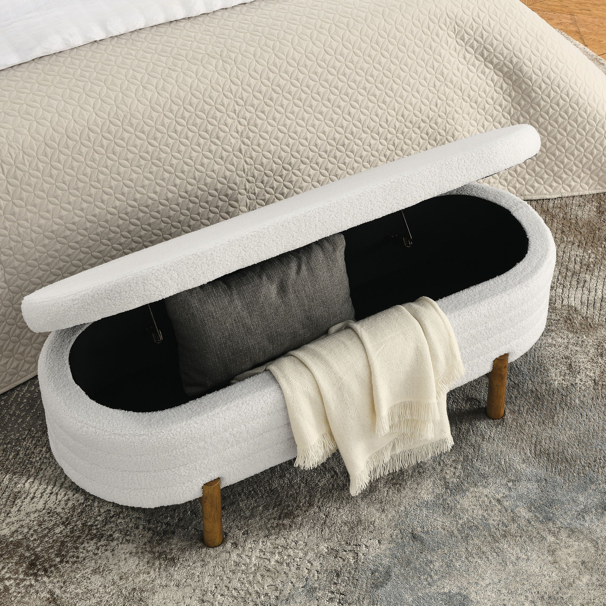 Oval Ottoman Storage Bench With Rubber Wood Legs