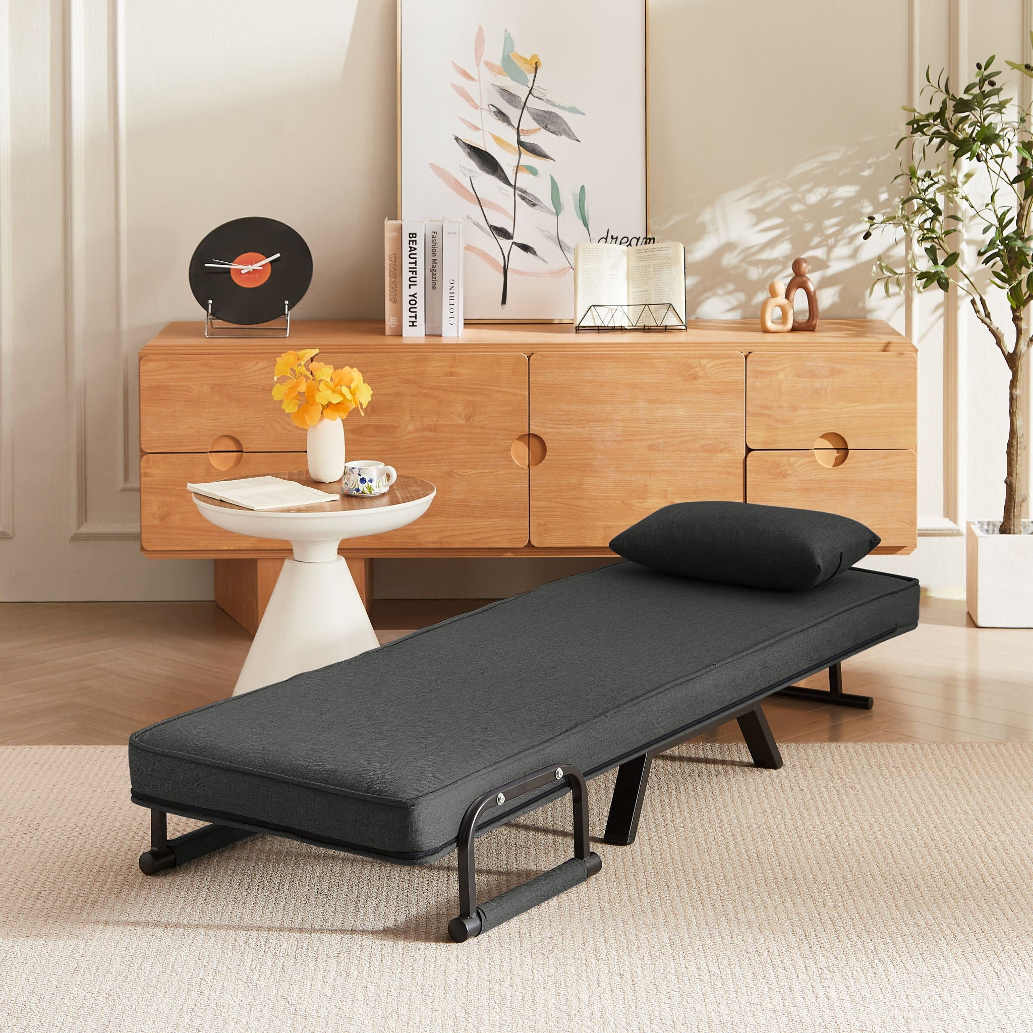 Convertible 5 In 1 Folding Chair Bed With Adjustable Backrest & Pillow Linen