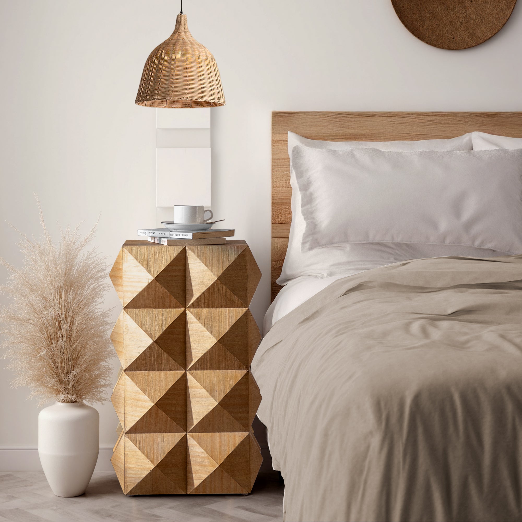 23.62" Height Three-Dimensional Embossed Pattern Wooden Nightstand