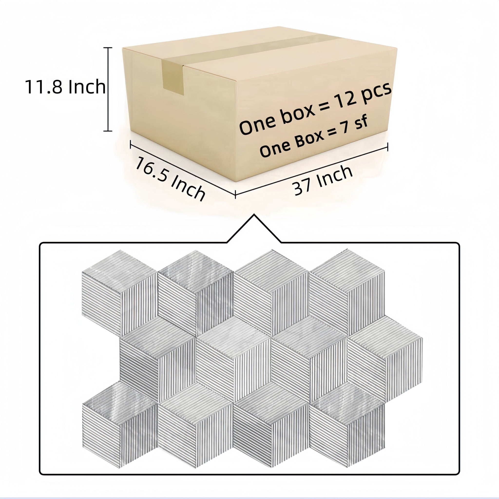 Hexagon Natural Stone Marble Tile, 3D Fluted (Set of 12)