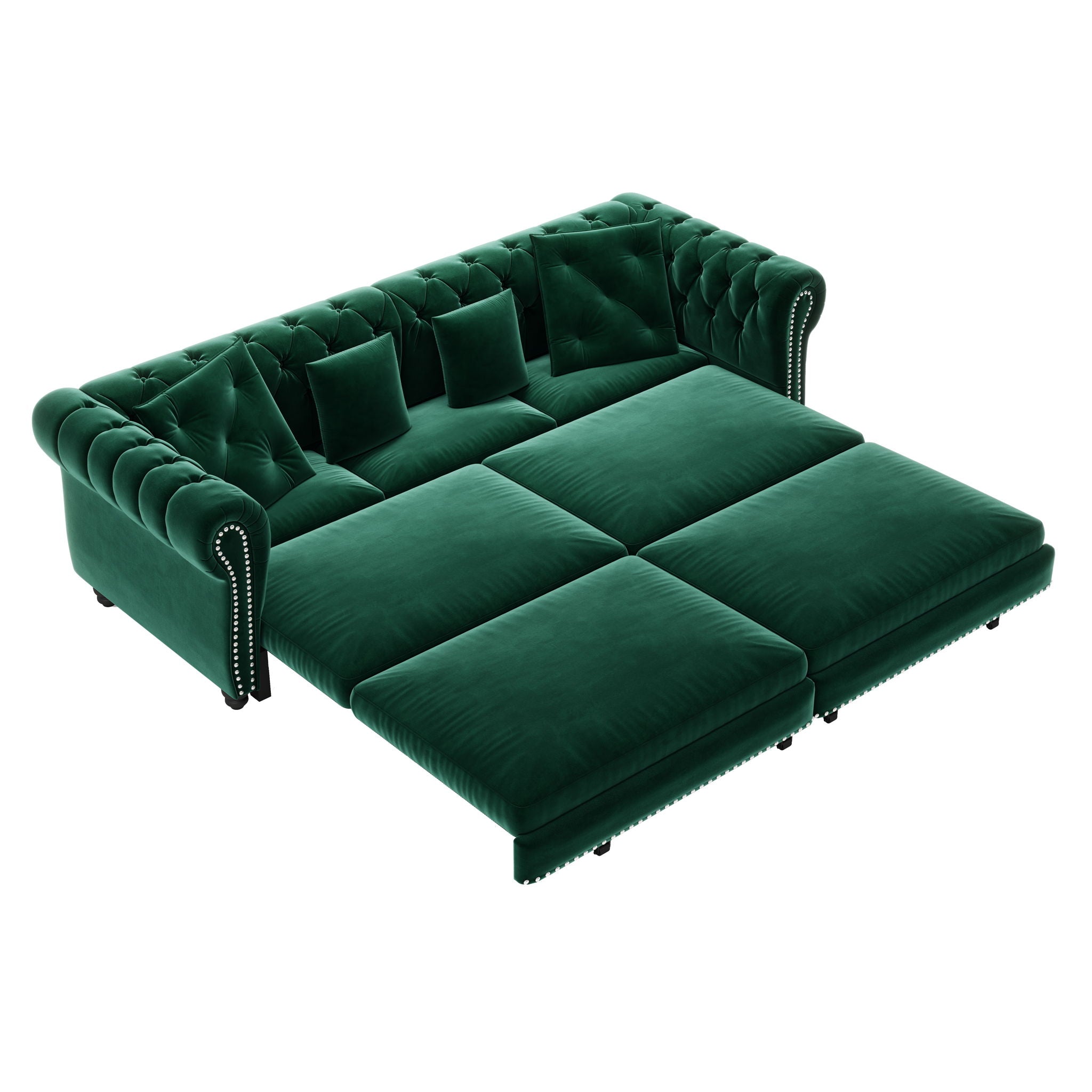 3 In 1 Pull Out Sofa Bed, Convertible Sleeper Sofa Bed, 3 Seater Sofa With Movable Ottoman - Green