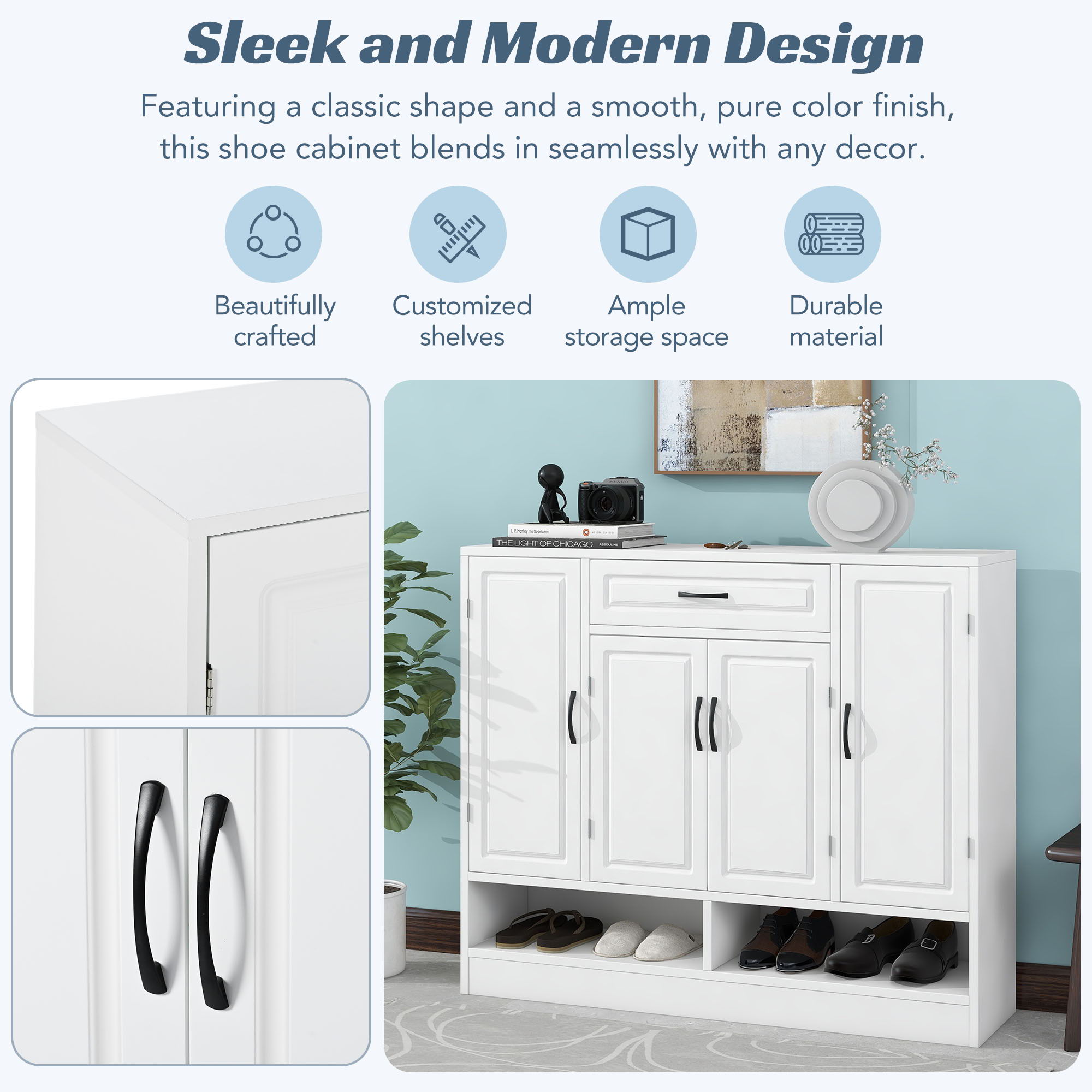 Sleek And Modern Shoe Cabinet With Adjustable Shelves, Space Saving Design
