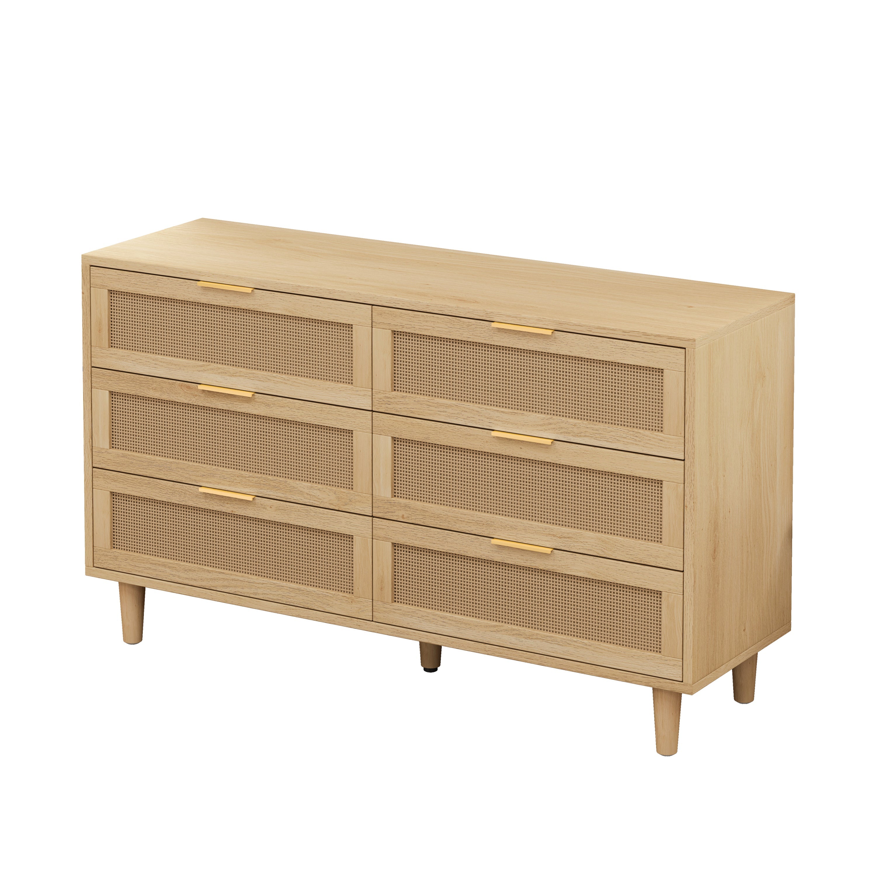 51.18' 6-Drawer Rattan Storage Cabinet Natural