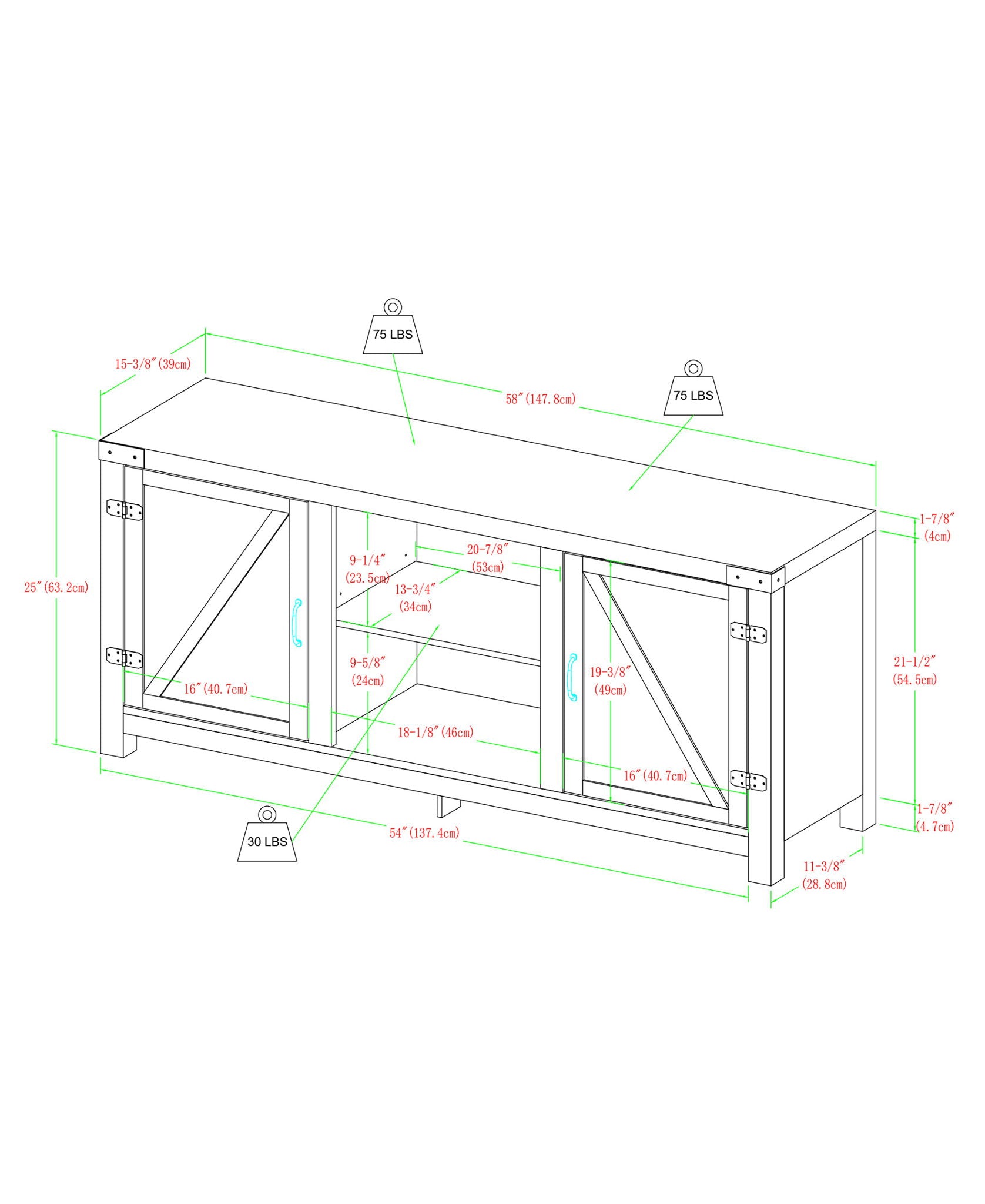 Farmhouse Barn Door TV Stand For TVs Up To 65"