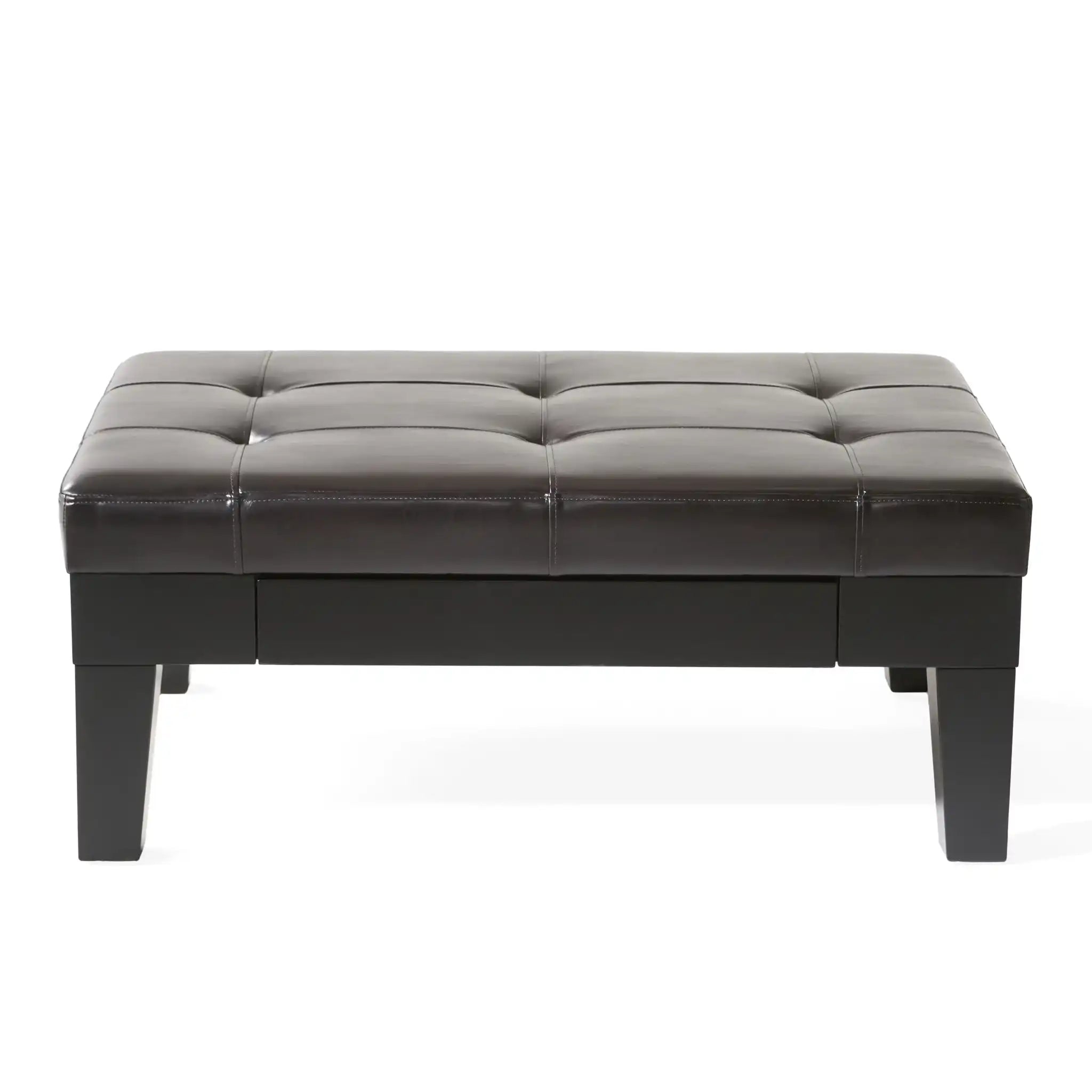 Chatham - Ottoman With Drawer Leather Storage Solution - Dark Coffee