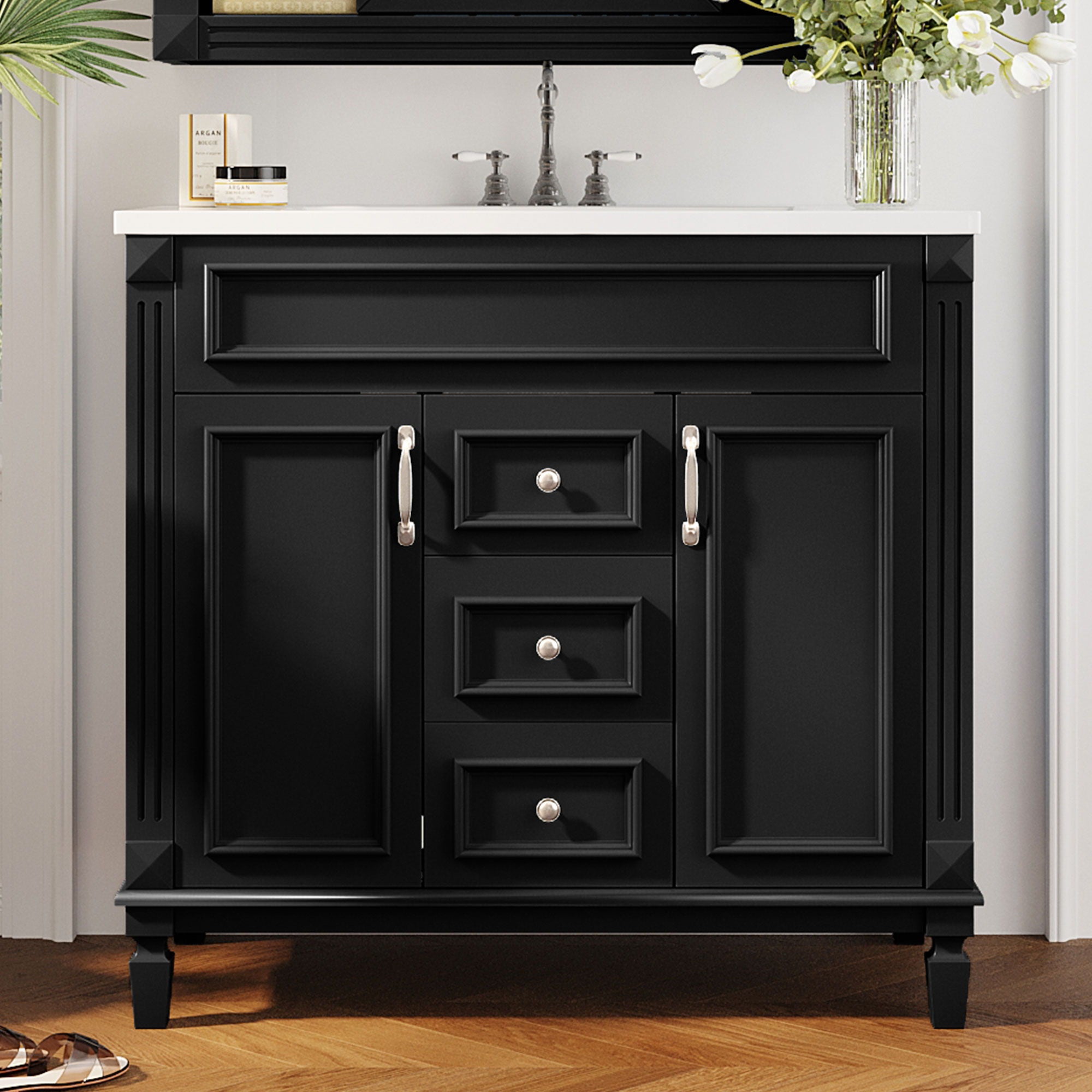 Bathroom Vanity With Top Sink, Basin On Cabinet With 2 Soft Closing Doors And 2 Drawers