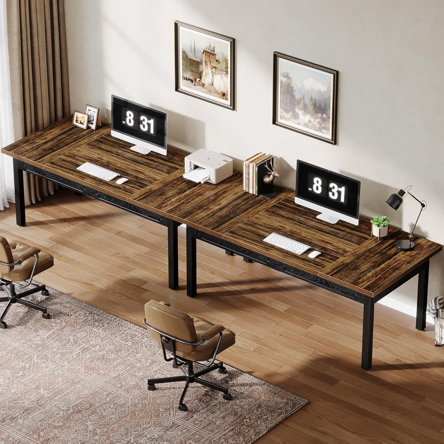 Executive Office Desk, Computer Table With Thick Top - Brown / Black