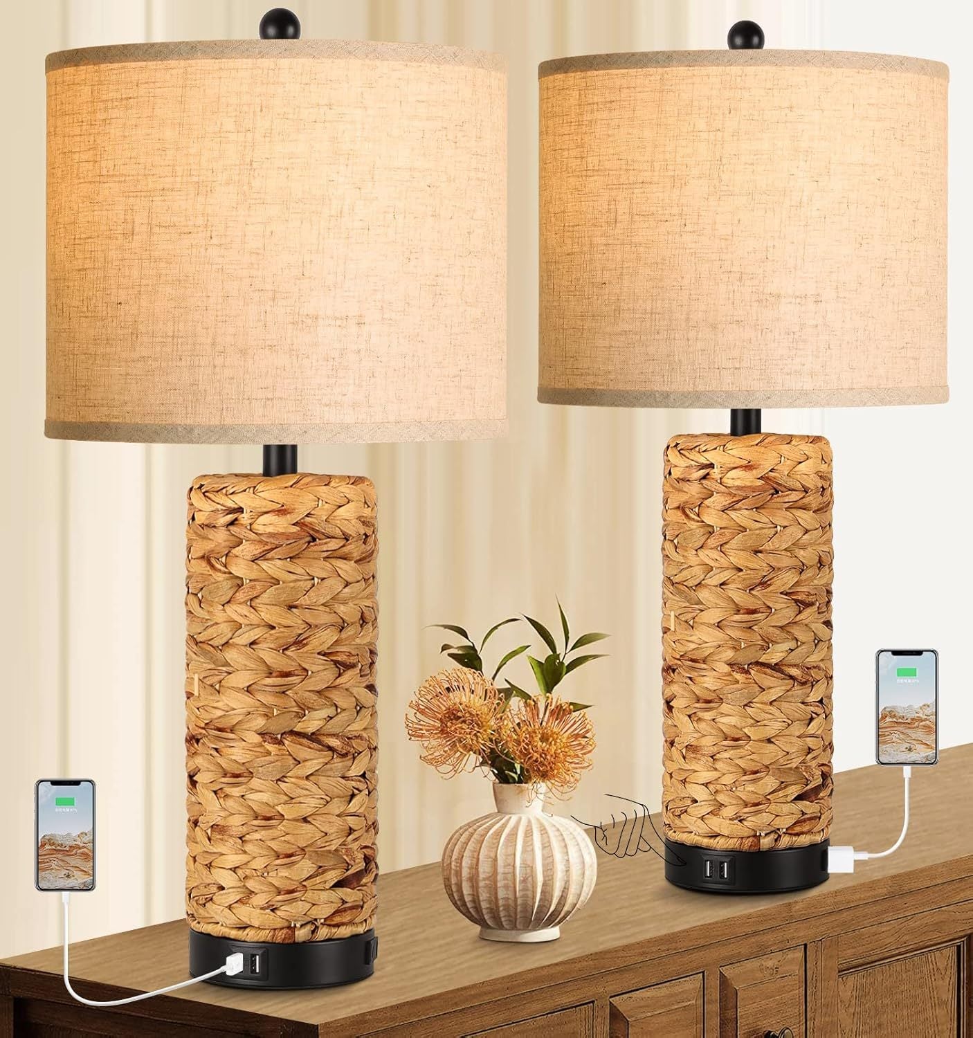 Tall Farmhouse Rustic Table Lamps Set of 2