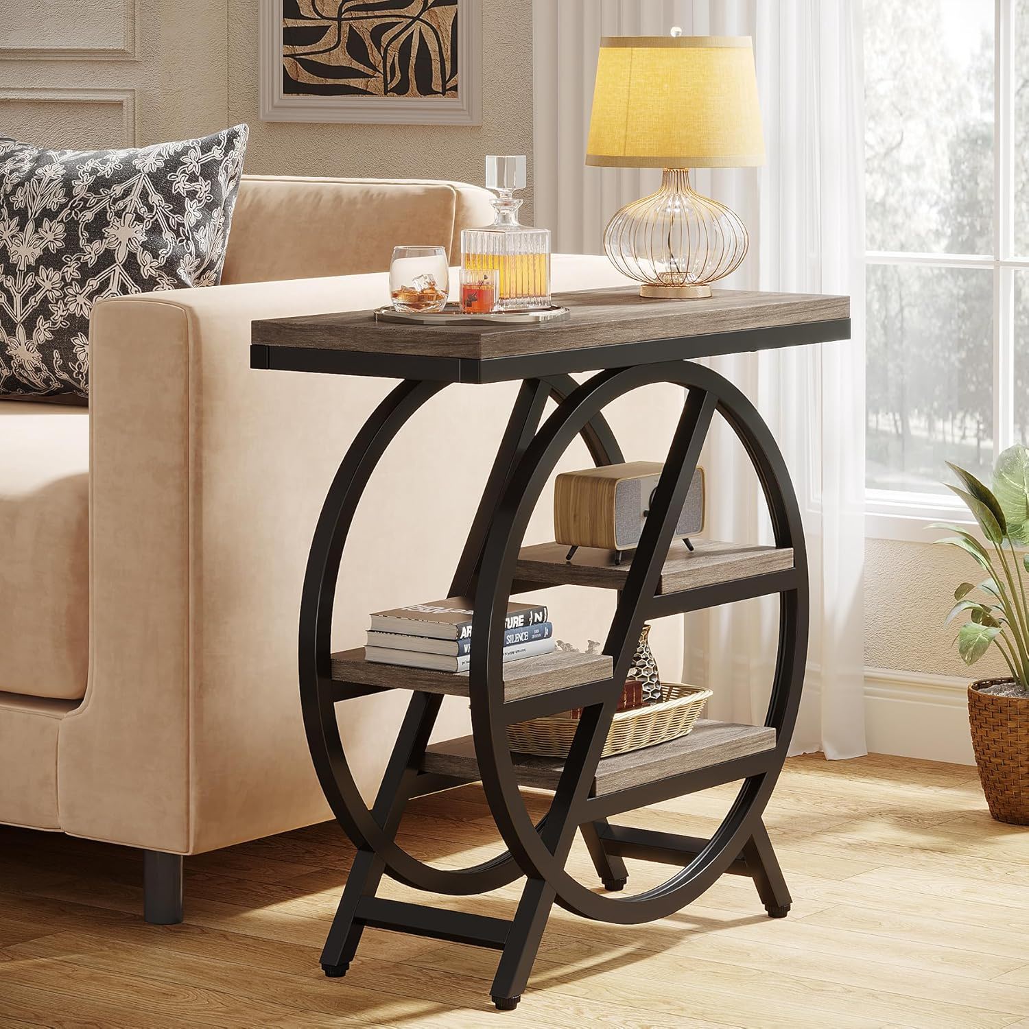 Modern Narrow End Table With 3 Tier Shelves