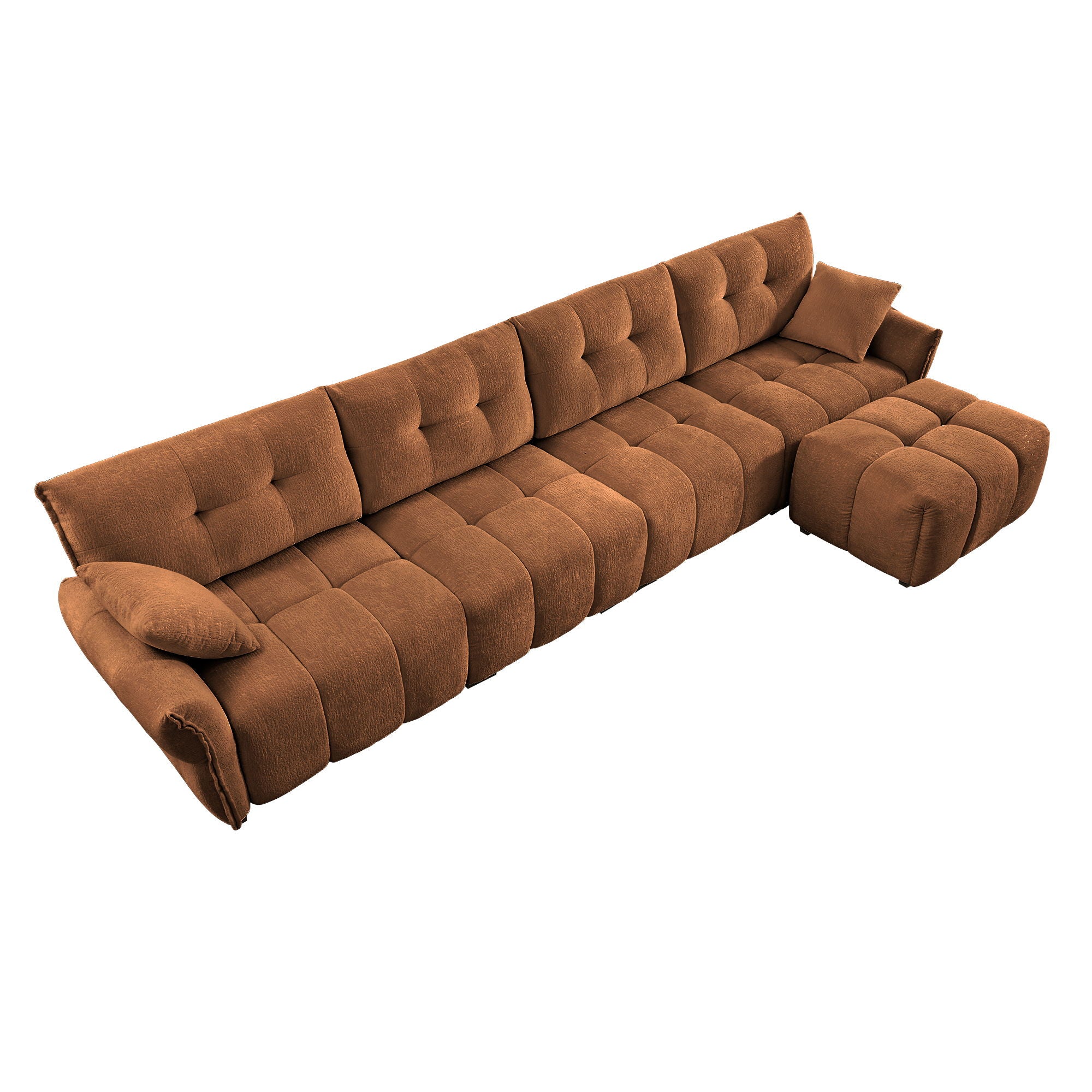 Modular 4 Seater Sofa With Ottoman, Configurable Frame In Premium, High Resilience Cushions - Burnt Orange