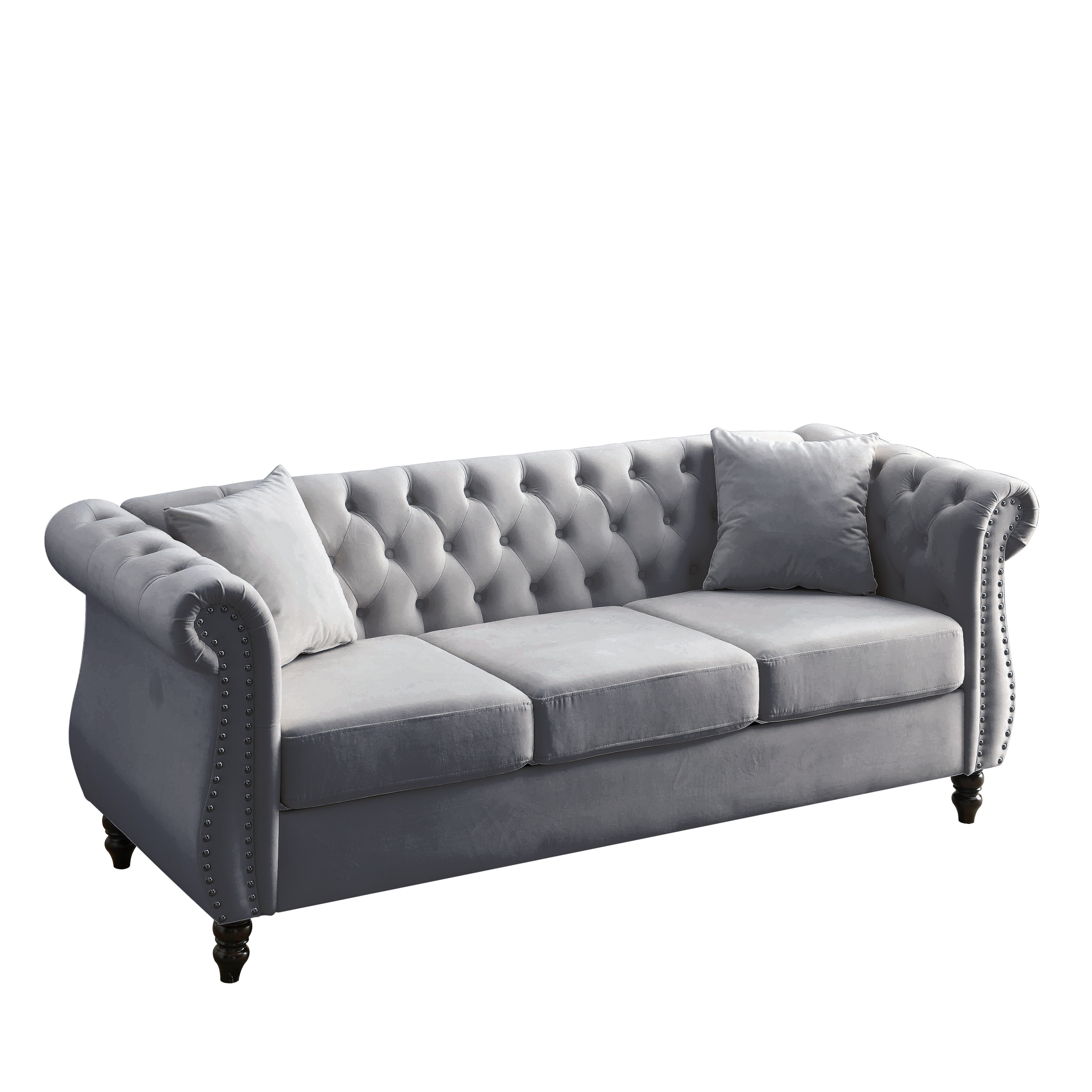 80" Grey Velvet Chesterfield Sofa