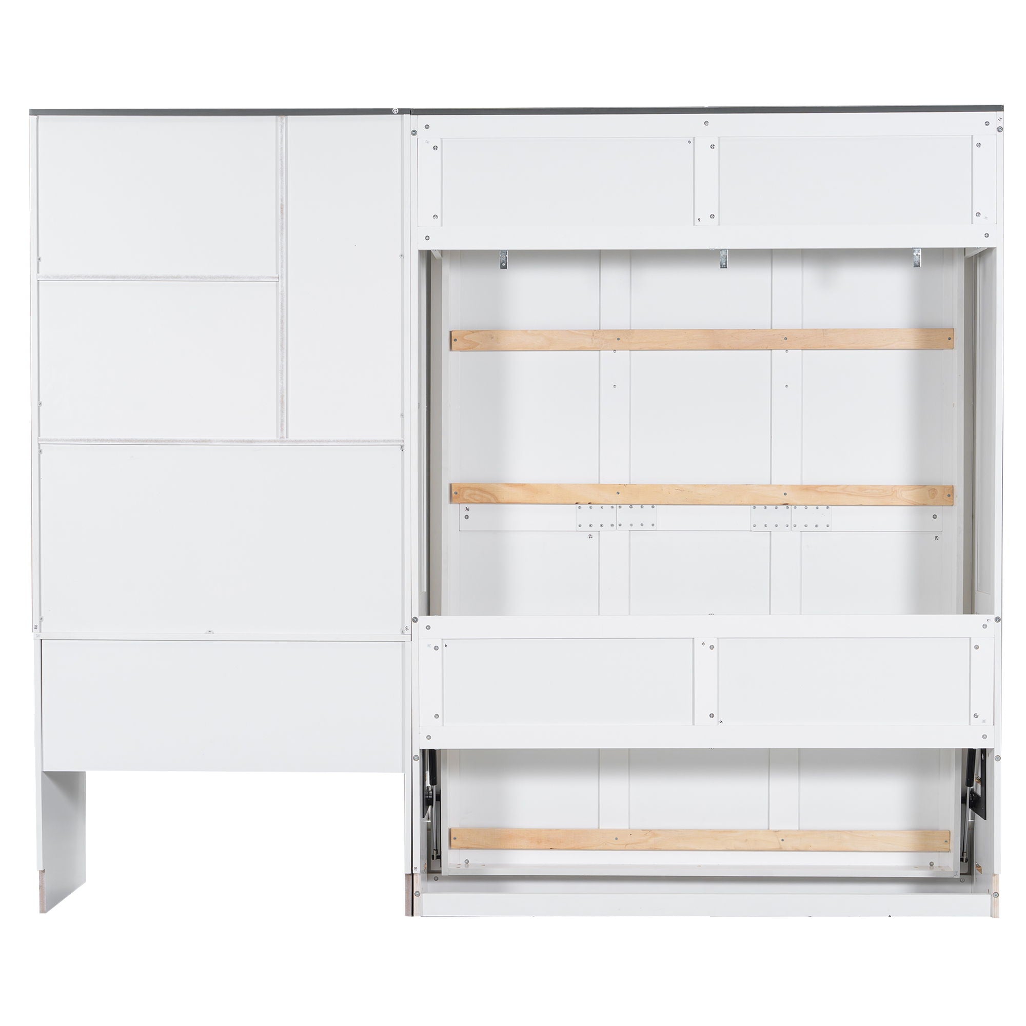 Multi Functional Murphy Bed With Sofa, Desk, And Storage Cabinet In, Full Size - White