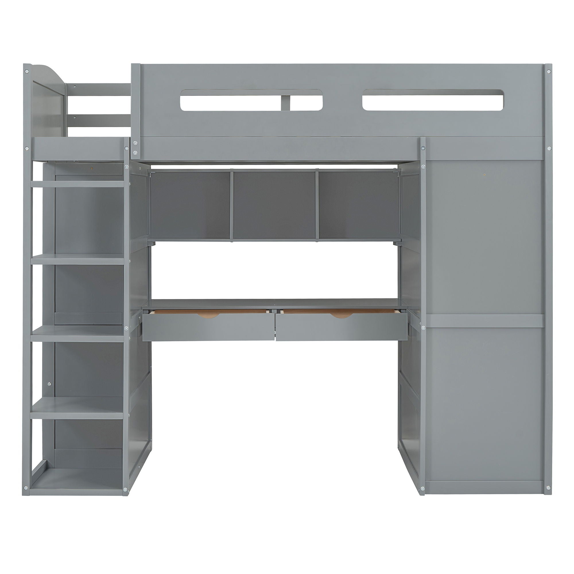 Loft Bed With Desk, Wardrobes, 4 Drawers And 4 Shelves