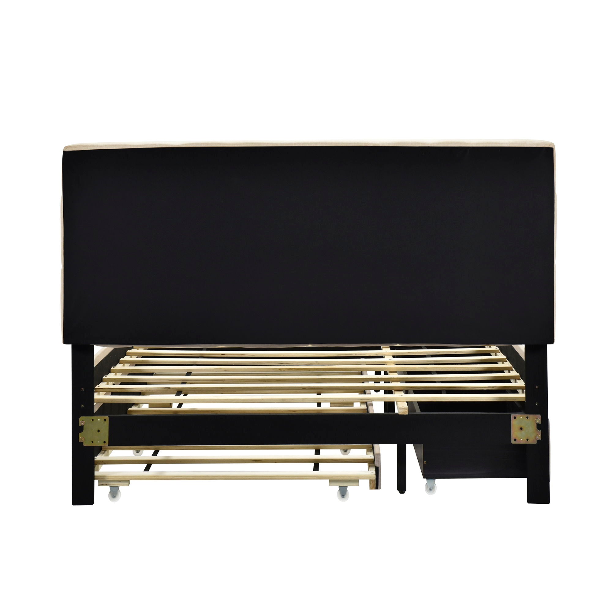 Upholstered Platform Bed With LED Frame, With Trundle And 2 Drawers