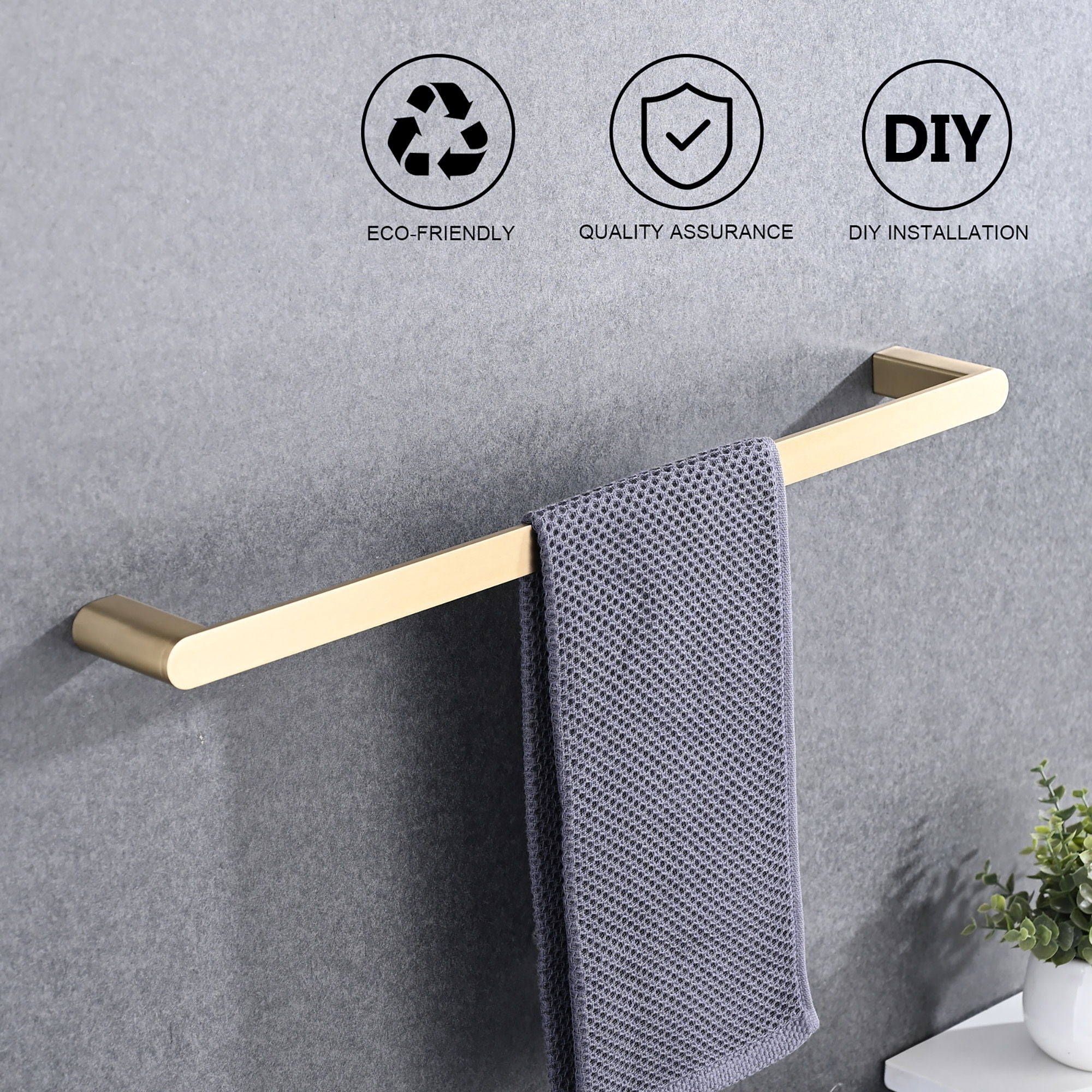 4 Pieces Bathroom Hardware Set Single Towel Bar, Towel Holder, Toilet Paper Holder, Stainless Steel - Brushed Gold