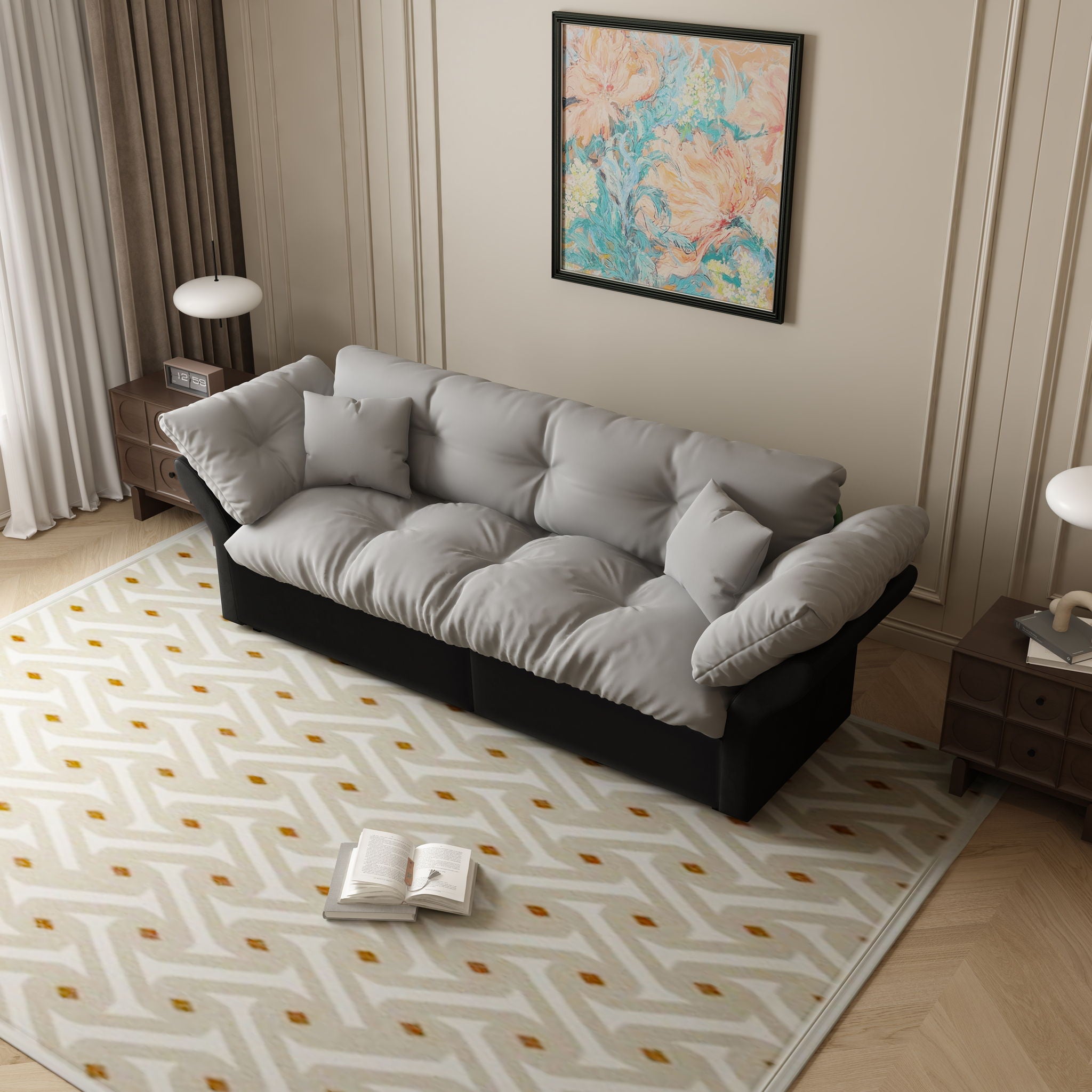 Queen Pull Out Sofa Bed, 3 In 1 Convertible Sleeper Tufted With 2 Soft Pillows
