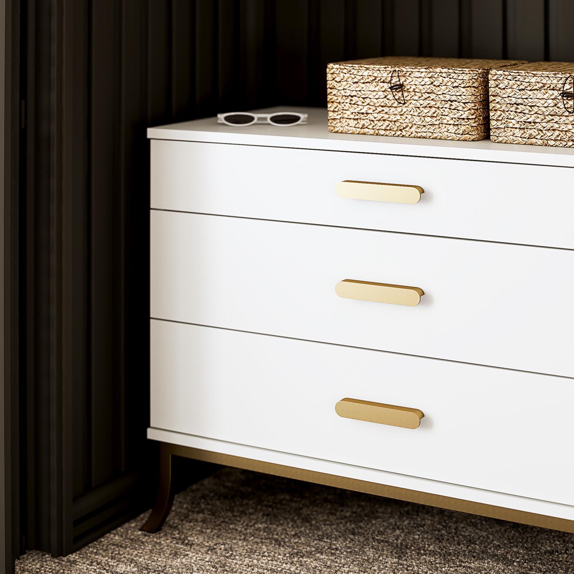 3 Drawer Dresser With Oval Handles - White / Gold